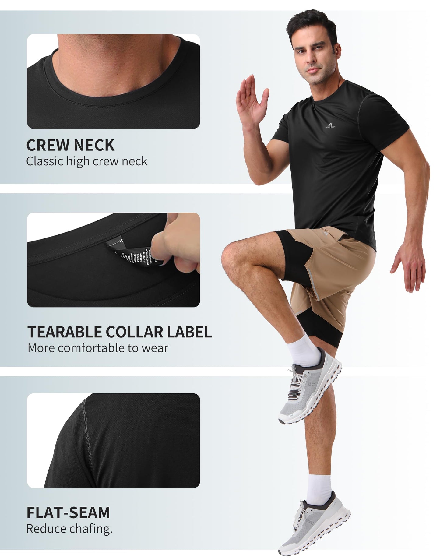 Pioneer Camp Men's Workout Gym Shirts Moisture Wicking Athletic Performance T-Shirts Quick Dry Running Active Top Tees Black