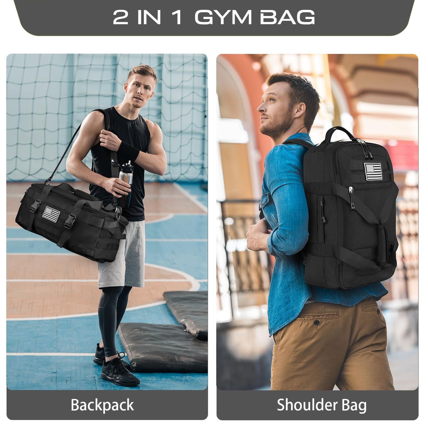 ETRONIK Gym Bags for Men, Tactical Duffle Bag Backpack with Shoe Compartment, 3 in 1 Carry on Bag Travel Backpack with Wet Pocket, Weekender Overnight Range Bag for Workout Football Gym, Camouflage