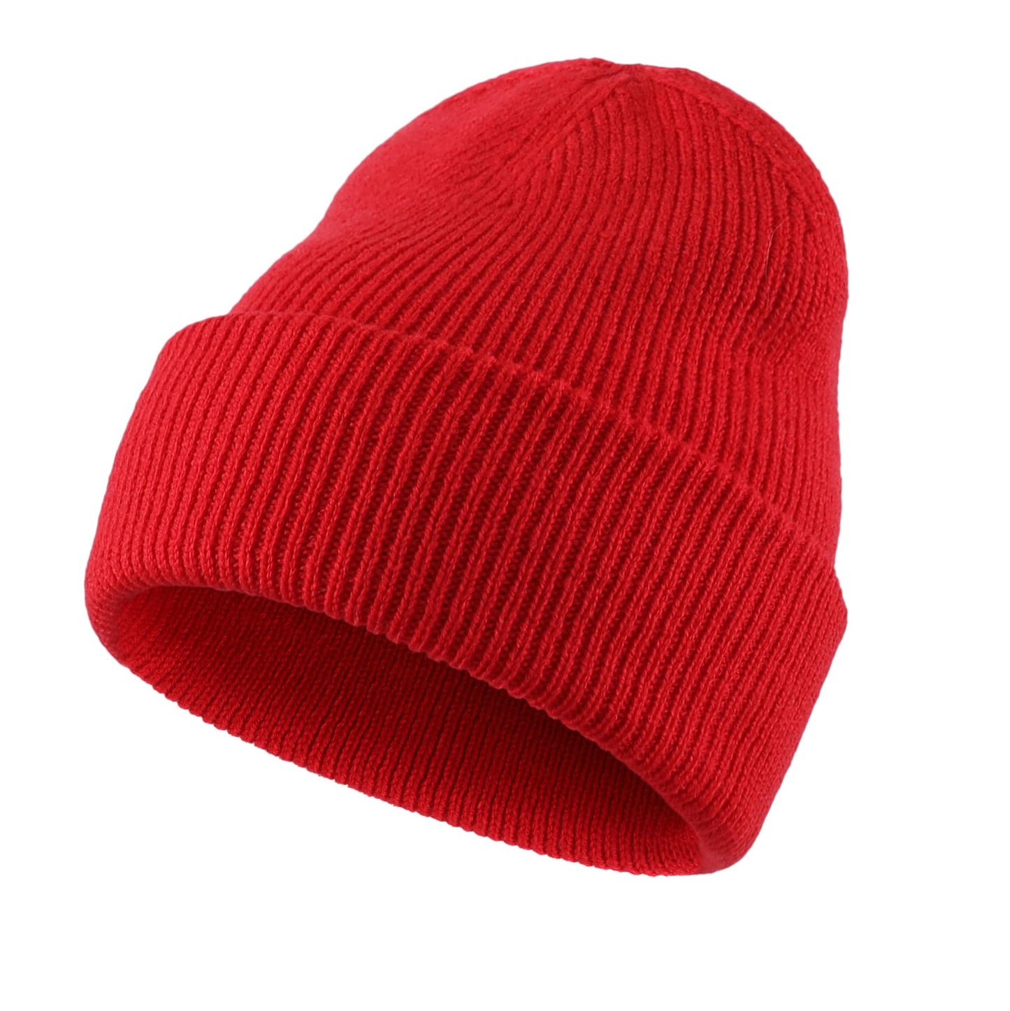 Home Prefer Mens Winter Hats Thick Knit Cuff Beanie Cap Warm Stocking Beanie Hat Classic Red