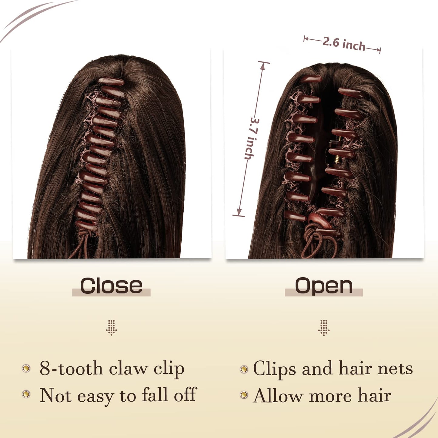 SOFEIYAN 13" Ponytail Extension Long Curly Ponytail Clip in Claw Hair Extension Natural Synthetic Hairpiece for Women, Blonde & Brown