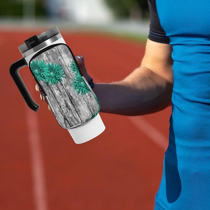 Water Bottle Pouch for Stanley Cup 40oz 30oz,Personalized Gym Purse for Men Women, Tumbler Pouch with Versatile Pocket Water Bottle Bag for Cards, Keys, Phone Botanical Leaf