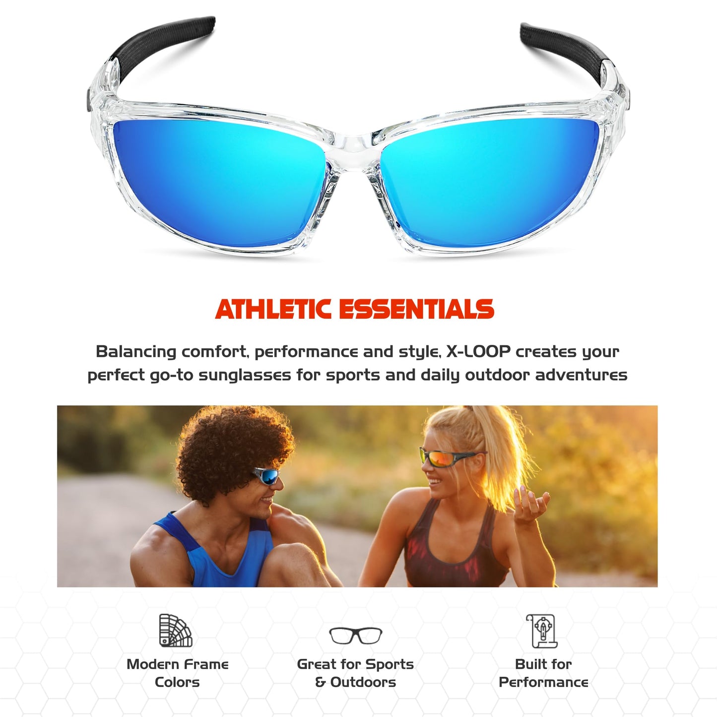X LOOP Polarized Sports Sunglasses for Men - Wrap Around UV400 Baseball Running Cycling Driving Fishing Golf Glasses