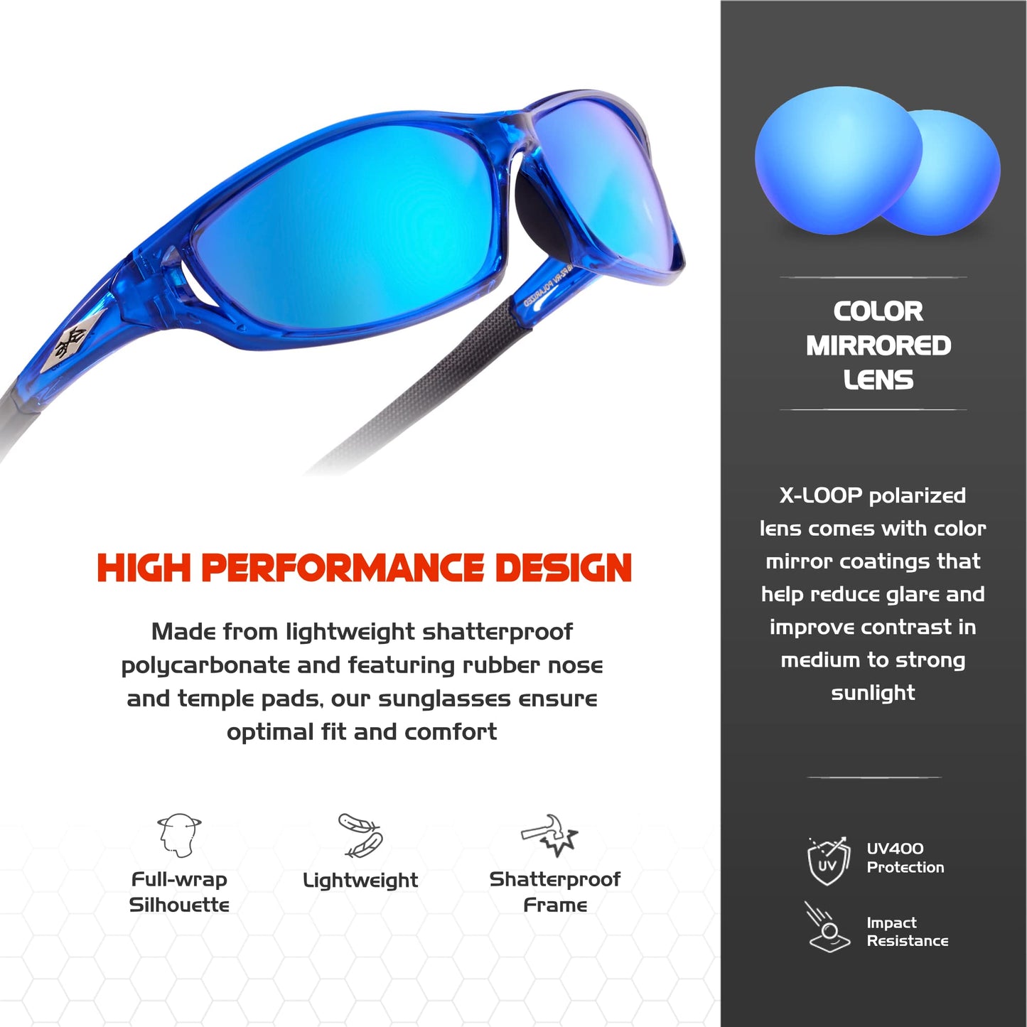 X LOOP Polarized Sports Sunglasses for Men - Wrap Around UV400 Baseball Running Cycling Driving Fishing Golf Glasses