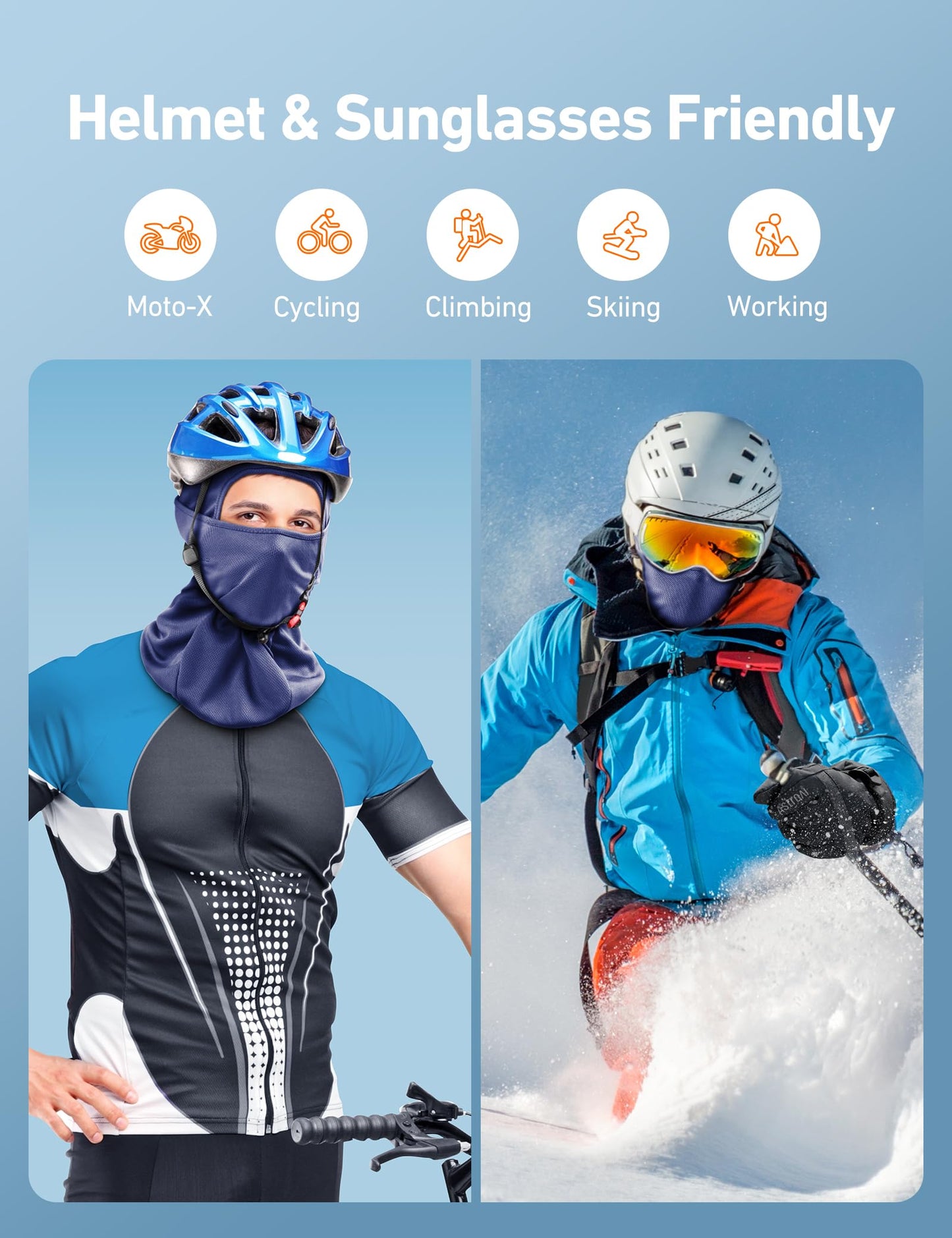 AstroAI Ski Mask Balaclava Face Mask-UV Protection Dustproof Windproof Face Cover for Men Skiing, Snowboarding, Blue