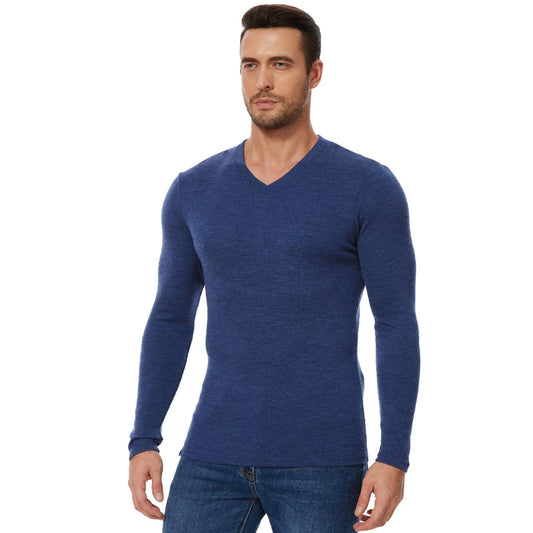 MERINNOVATION Merino Wool Base Layer-Mens 100% Merino Wool Long Sleeve Thermal Shirts for Hiking Hunting,lite,Midweight+Wool Accessory Included, Indigo Blue 165 L