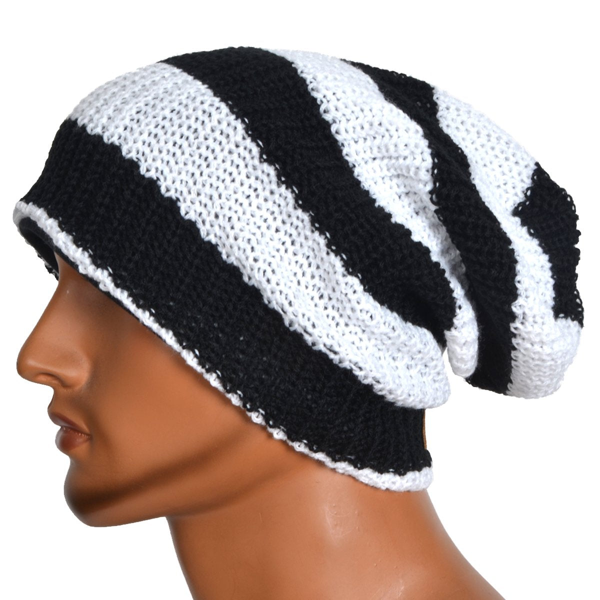 VECRY Men's Slouchy Beanie Knit Crochet Rasta Cap for Summer Winter (White/Black)