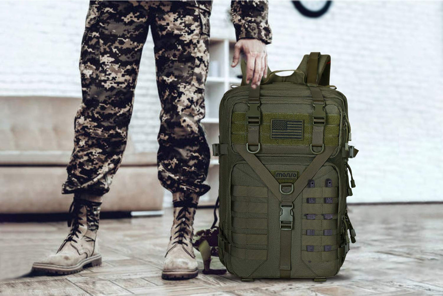 MOSISO 50L Tactical Backpack, Large Men 3 Day Assault Rucksack Military Daypack,Army Green