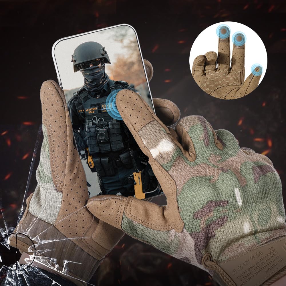WTACTFUL Breathable Tactical Gloves for Men, Touchscreen Capable Gloves for Airsoft Paintball Hunting Motorcycle Cycling Camouflage M