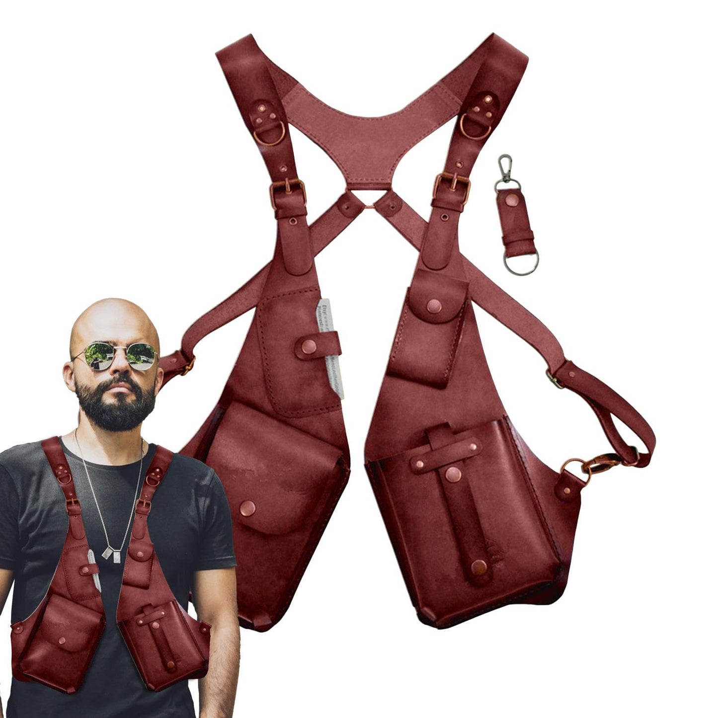 Generic Leather Shoulder Bag for Men - Mens Leather Underarm Shoulder Bag, Anti-Theft Harness Wallet Bag, Adjustable PU Leather Shoulder Strap Outdoor Phone Bag, Red