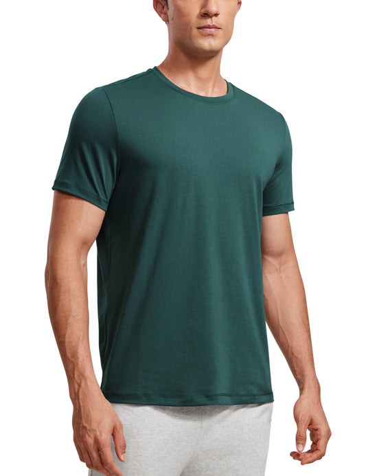 CRZ YOGA Short Sleeve Shirts for Men Quick Dry Workout Classic Fit T-Shirt Casual Daily Comfy Tee Tops Forest Green Large