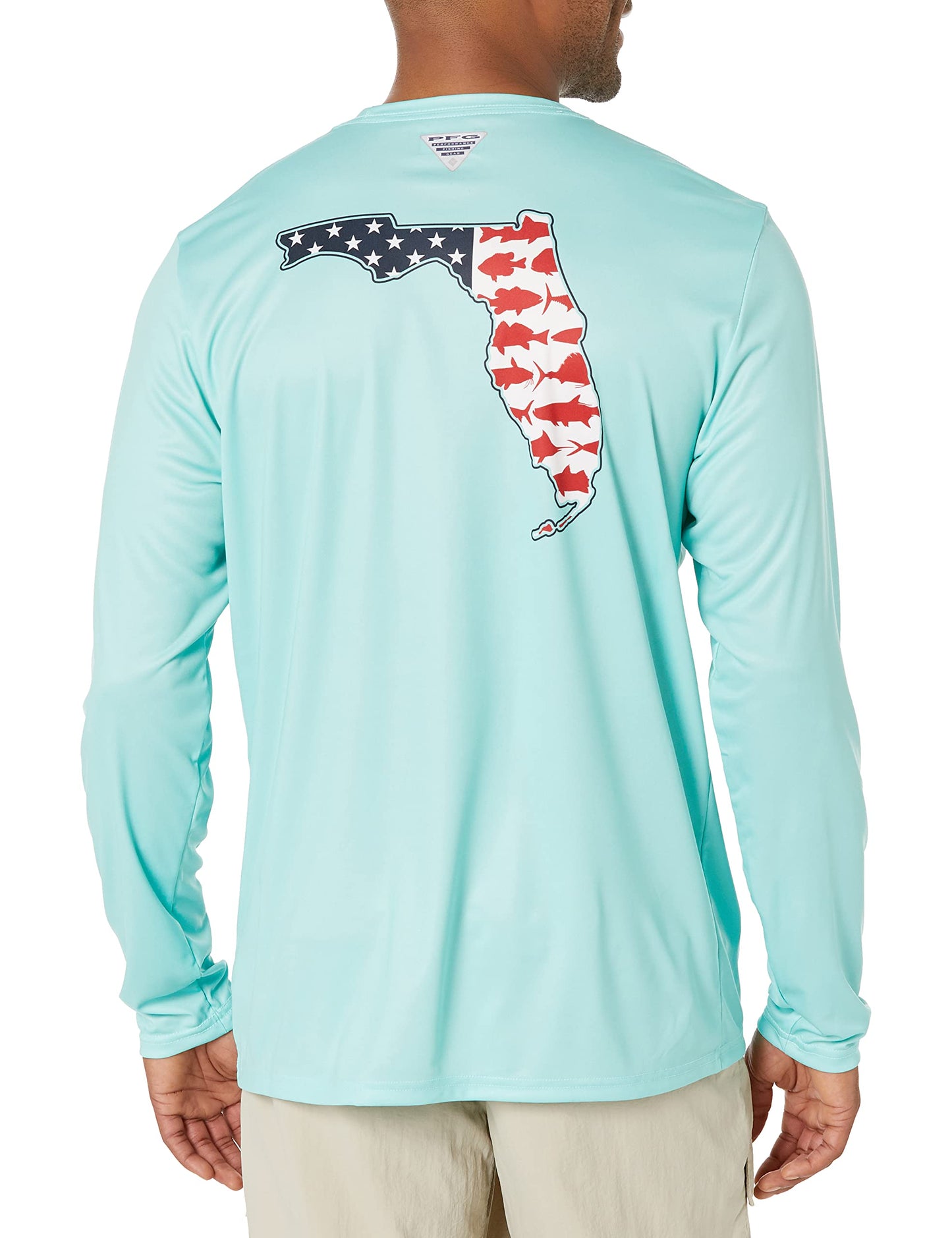 Columbia Men's Terminal Tackle PFG Statetriot Long Sleeve, Gulf Stream/White Fl, X-Large