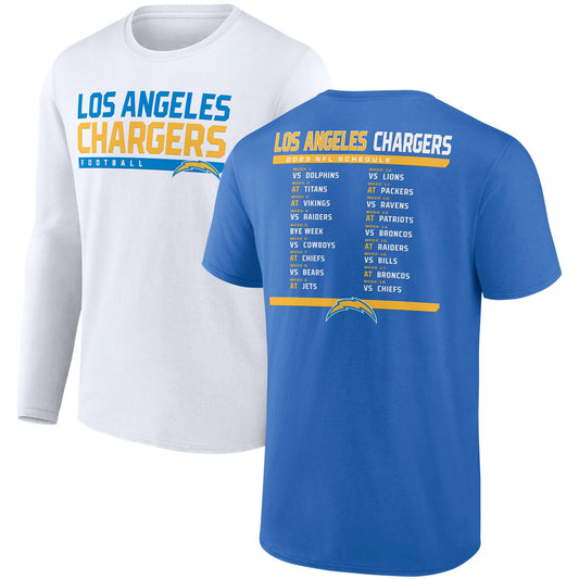 Fanatics Men's Powder Blue/White Los Angeles Chargers Two-Pack 2023 Schedule T-Shirt Combo Set
