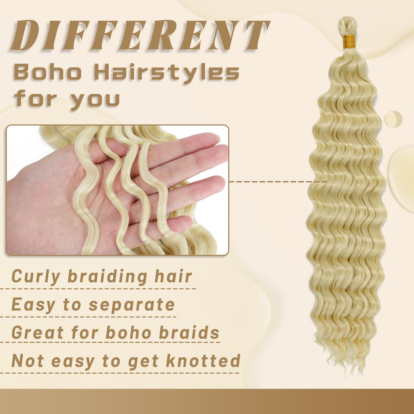 Eerya Long Curly Braiding Hair 18 Inch 2 Packs Blonde Ocean Wave Crochet Hair for Black Women Deep Wave Braiding Hair for Boho Braids (18 inch, #613)