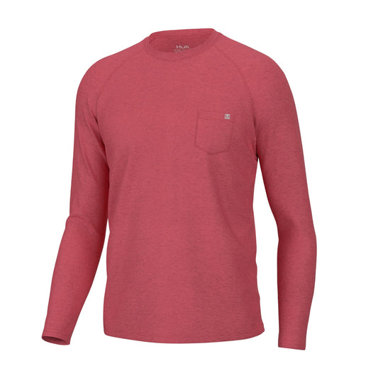 HUK Standard Waypoint Long Sleeve Shirt, Performance Fishing Tee for Men, Sunwashed Red, Medium