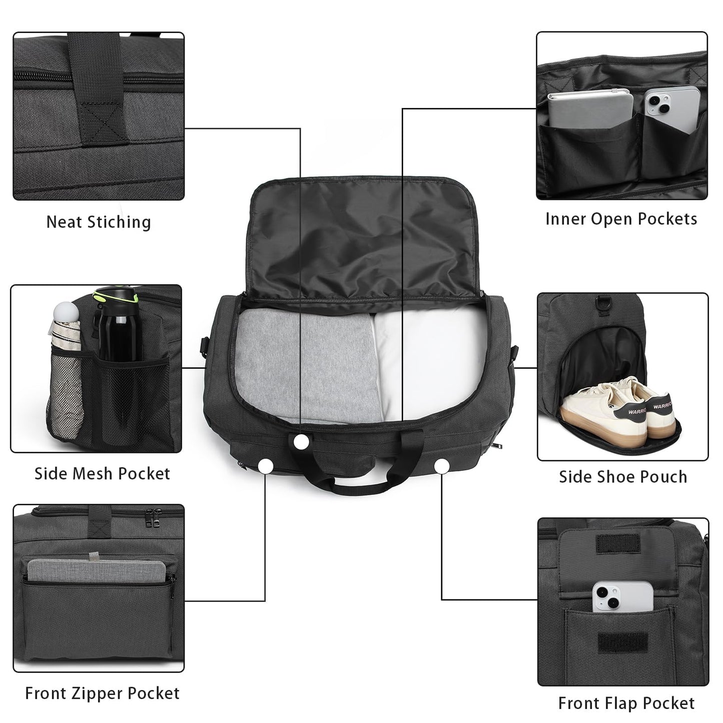 Gym Bag, Weekender Bag for Men Travel Duffel Bag with Wet Pocket Large Overnight Bag with Shoe Compartment Carry On Travel Bag Gym Duffle Bag Sports Bag-Black