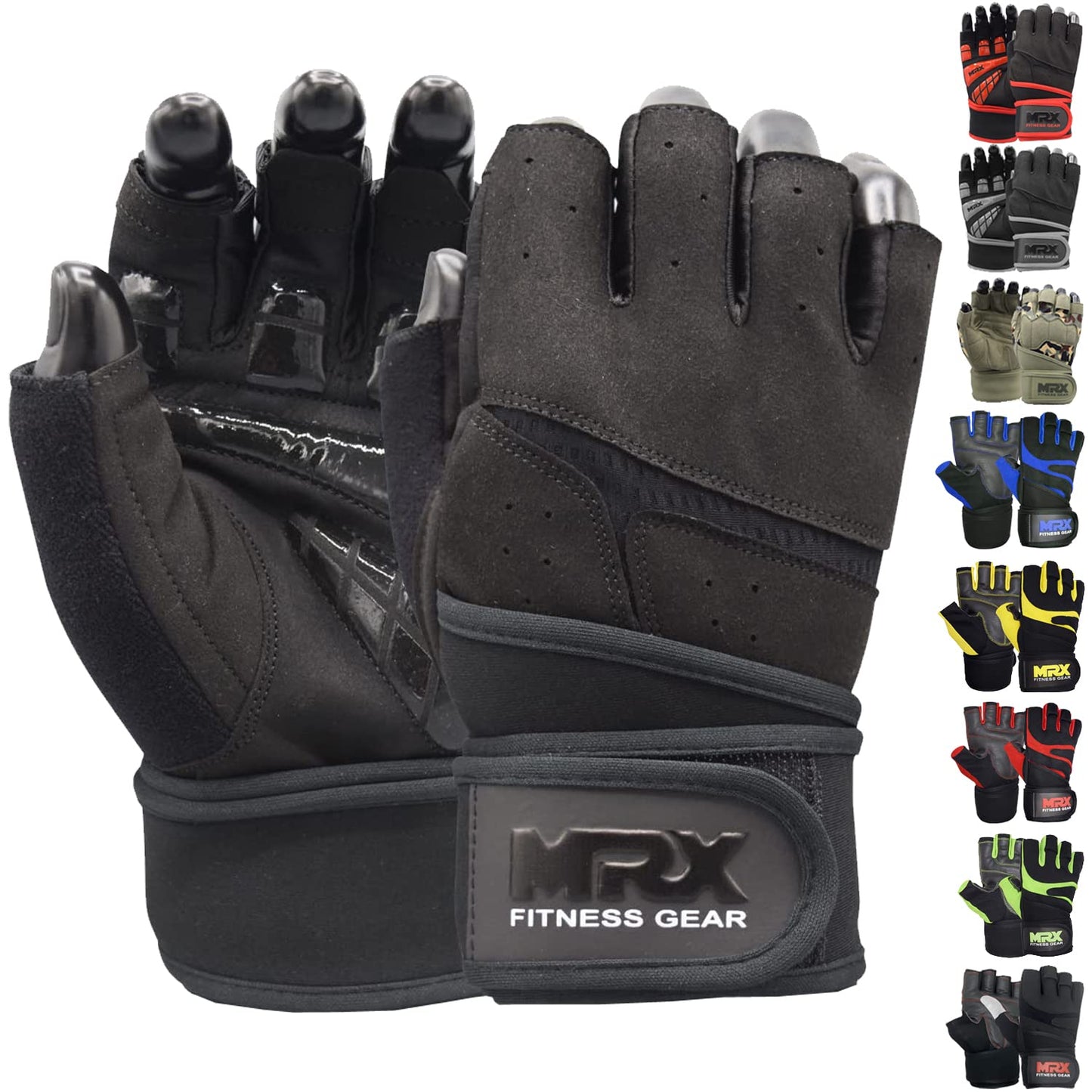 MRX Weightlifting Gloves for Men Workout Gloves Mens Wrist Support Lifting Gloves Male Gym Gloves | Workout Gym Accessories for Men Weight Lifting Fingerless Gym Exercise for Powerlifting