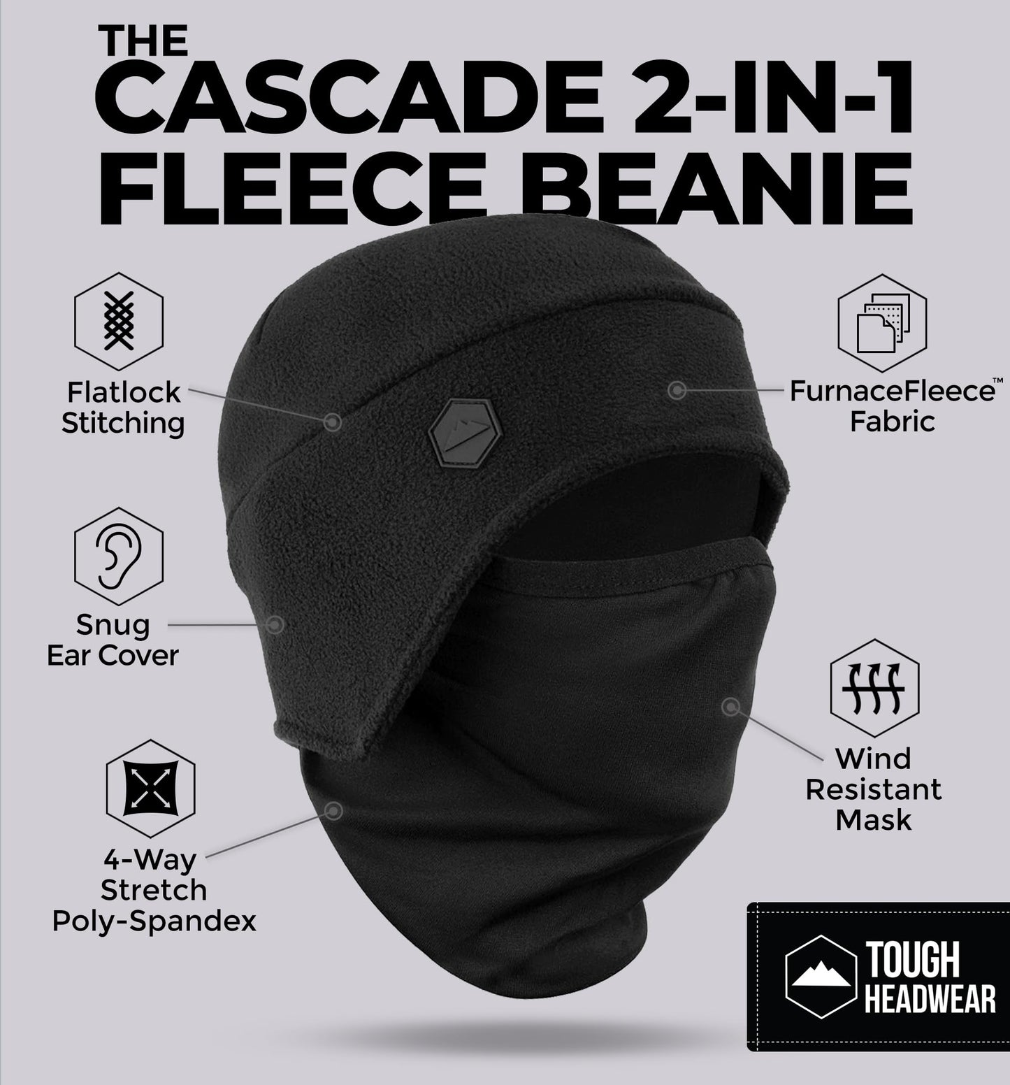 Tough Headwear Skull Cap with Mask Men, Winter Running Gear, Motorcycle Winter Gear, Helmet Liners, Ski Hat, Thermal Beanie