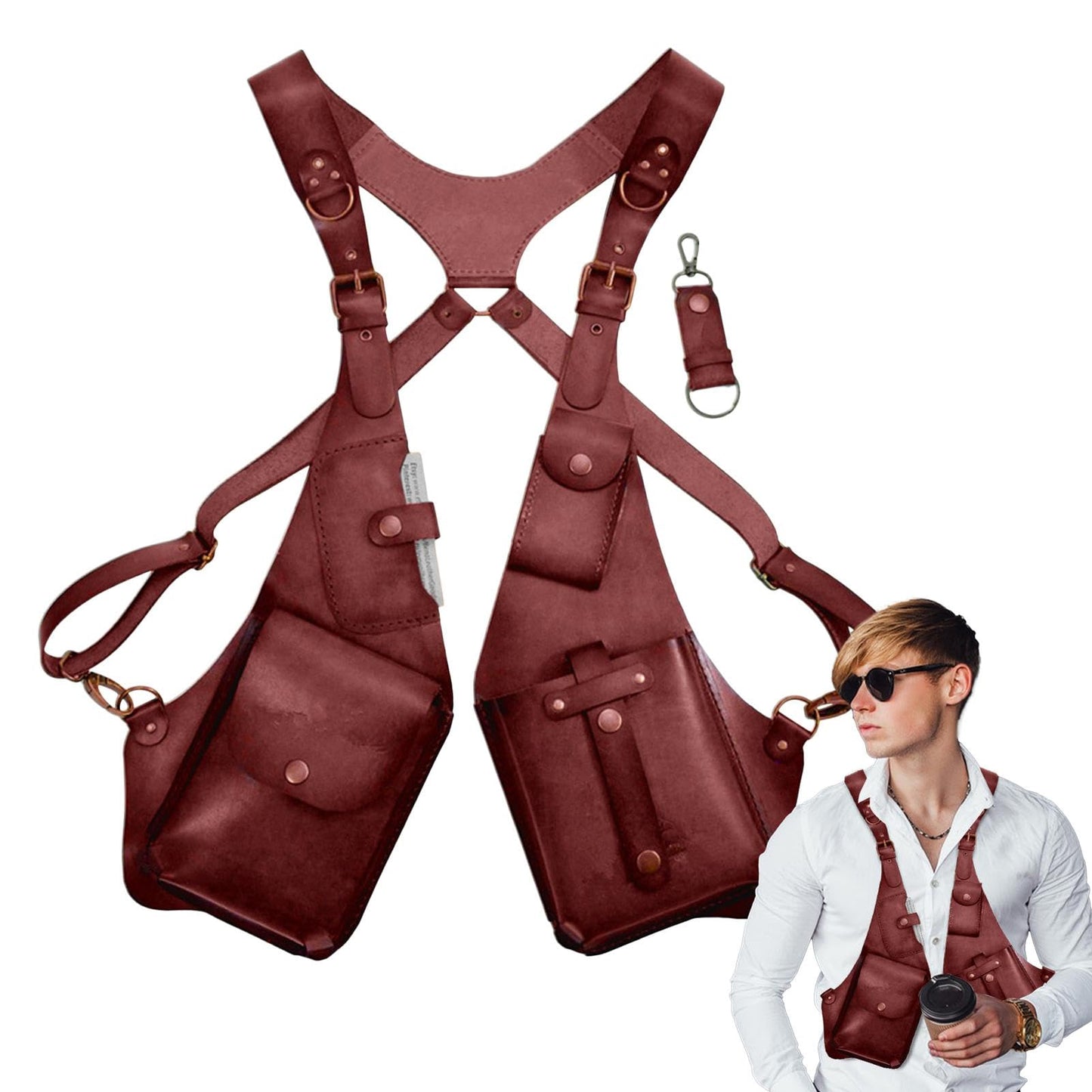 Generic Leather Shoulder Bag for Men - Mens Leather Underarm Shoulder Bag, Anti-Theft Harness Wallet Bag, Adjustable PU Leather Shoulder Strap Outdoor Phone Bag, Red