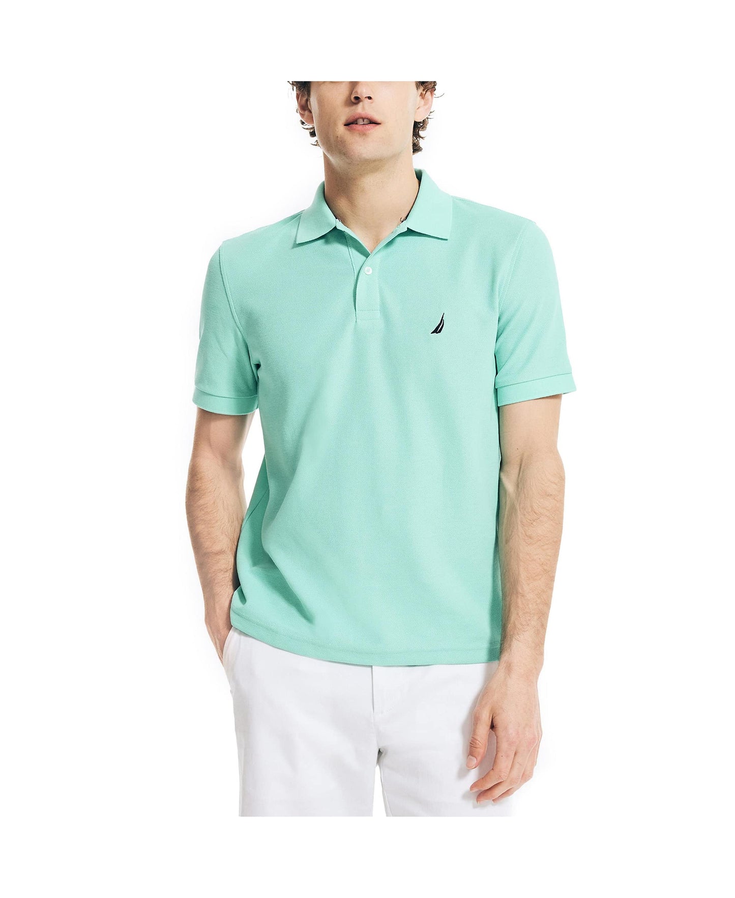 Nautica Men's Sustainably Crafted Classic Fit Performance Deck Polo, Poolside Aqua, X-Small