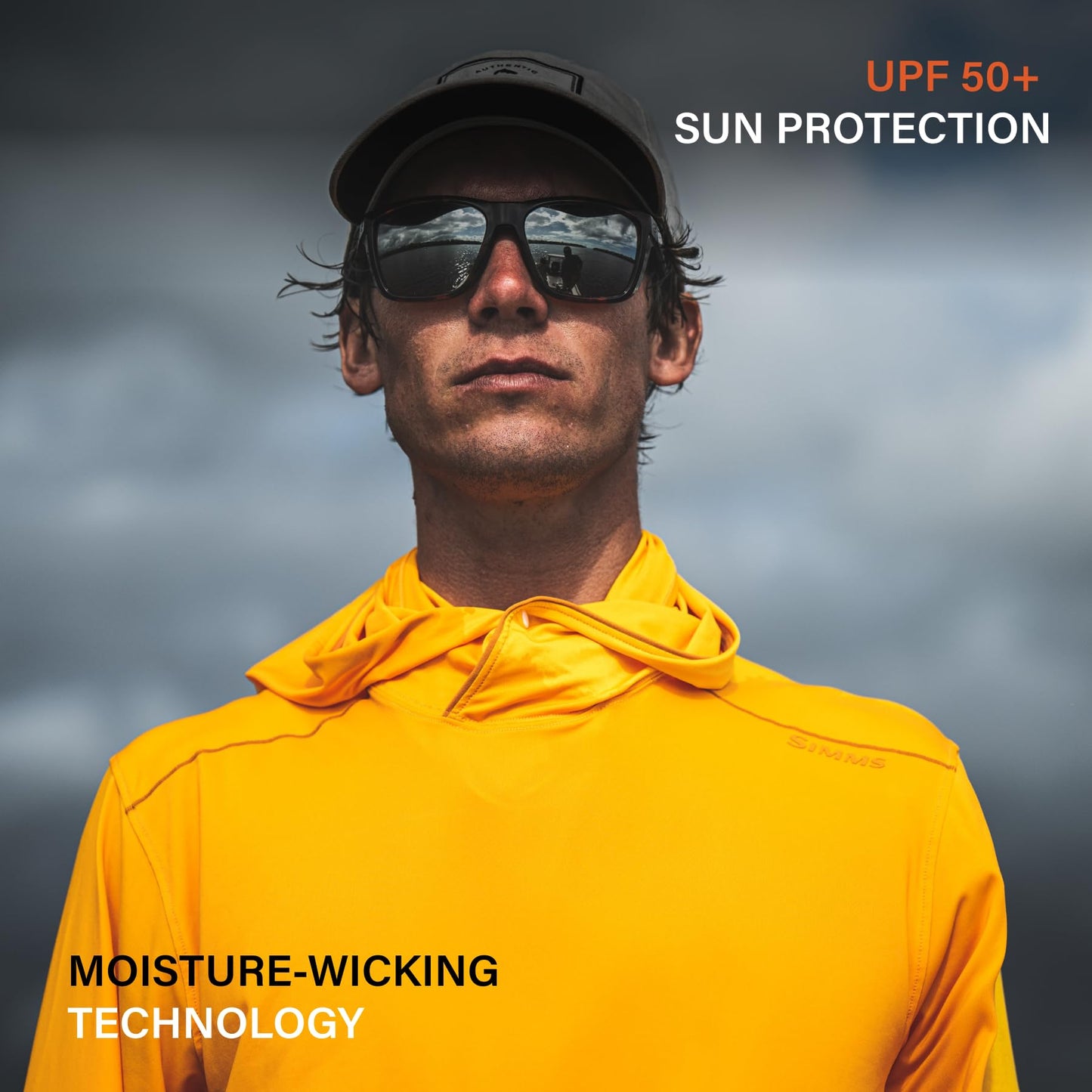 Simms SolarFlex UPF 50+ Shirt - Premium Sun Protection Hoodie for Men, Lightweight, Quick-Dry, Breathable Outdoor Apparel for Men (Sun Glow, Large)