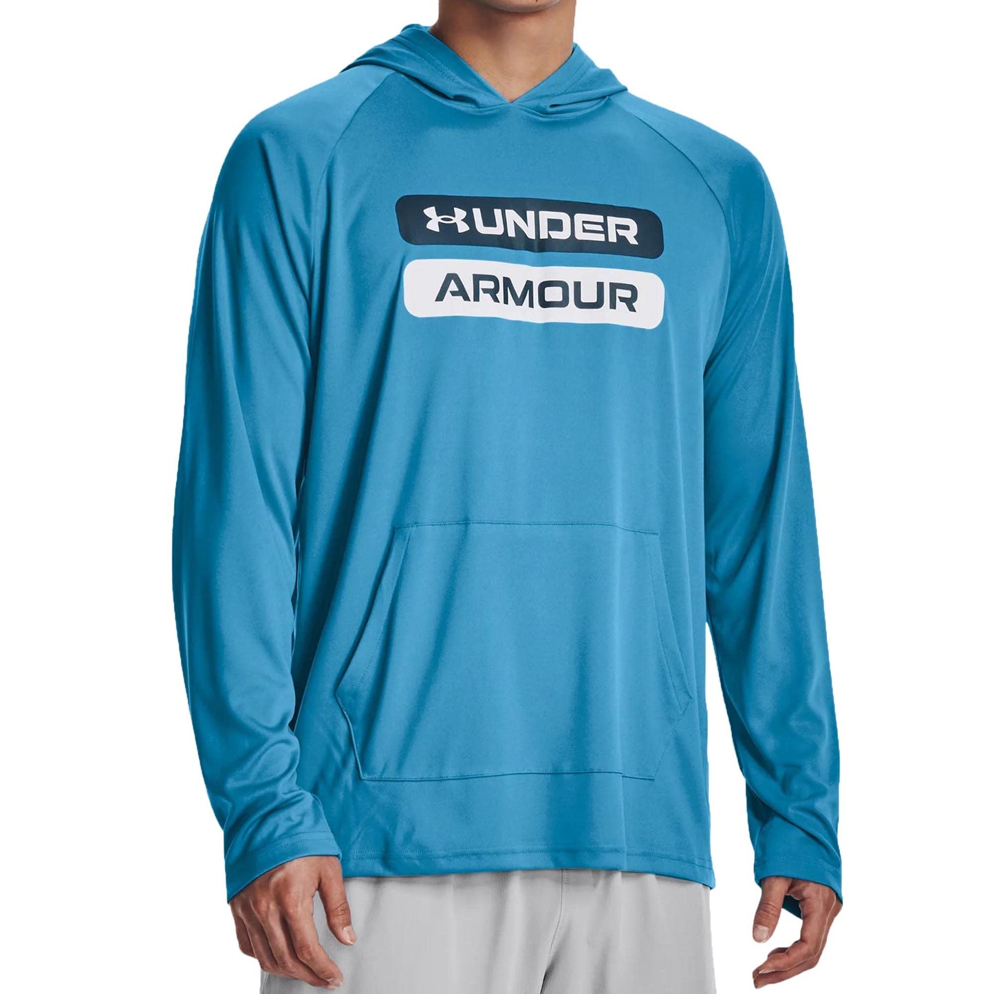 Under Armour Men's Velocity Wordmark Long Sleeve Hoodie (as1, alpha, x_l, regular, regular, Radar Blue/Blue Note 422)