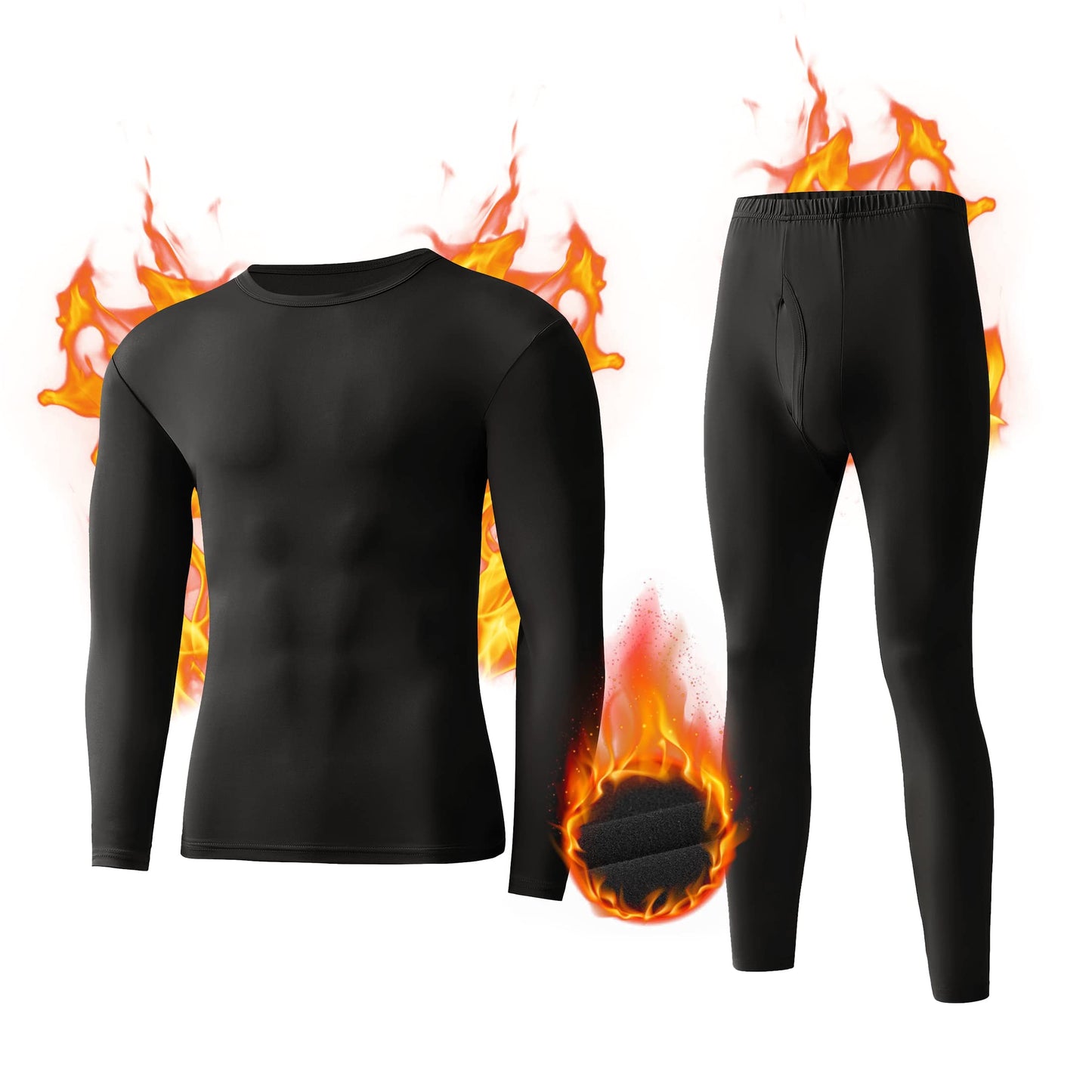 American Trends Thermal Underwear for Men Heavy Weight Long Johns Base Layer Set with Fleece Lined Black L