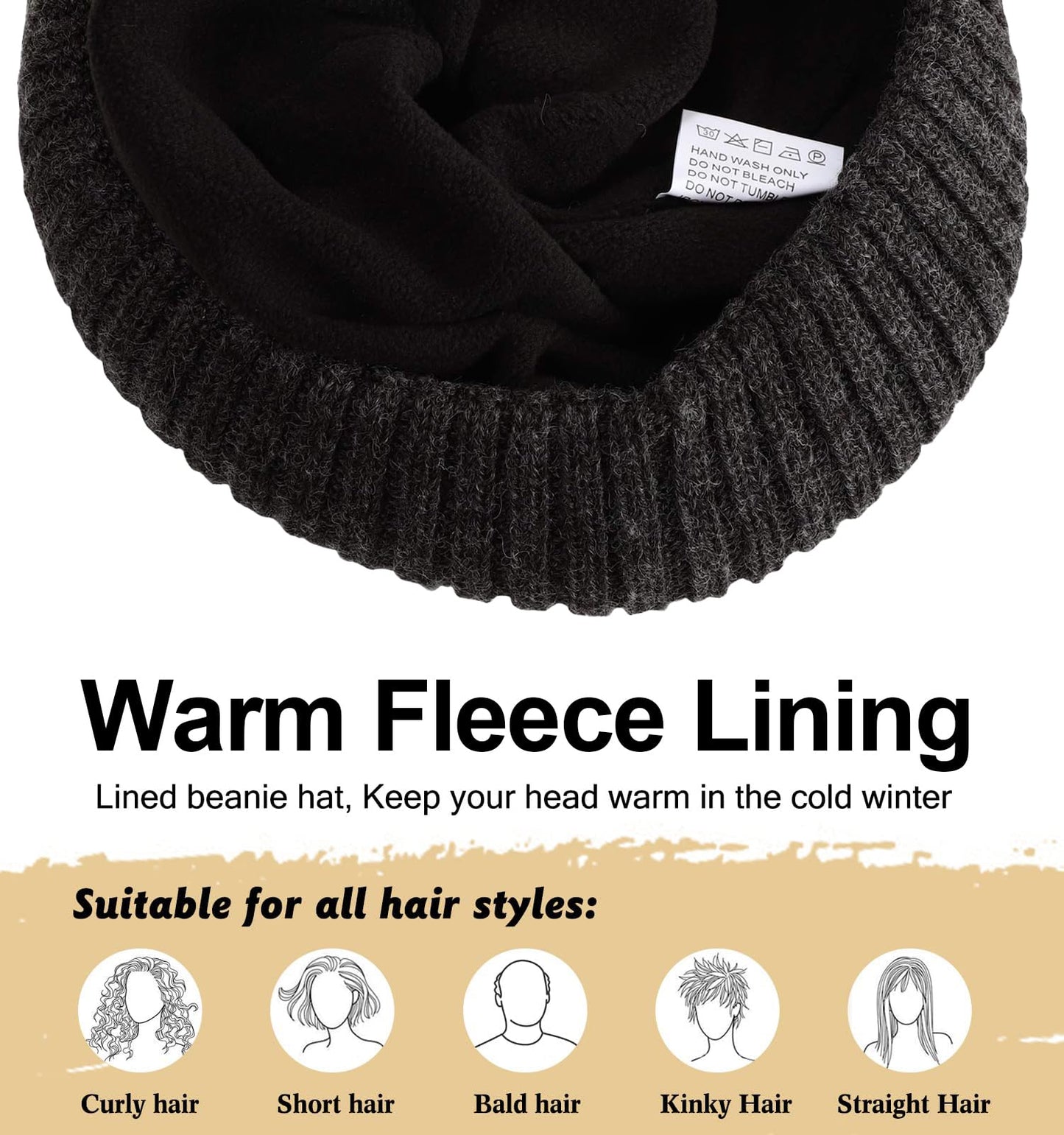 Oversize XL XXL Merino Wool Beanie for Men Big Head, Large Winter Stocking Hats, Plus Size Cuffed Beanie Skull Cap, Big Knitted Ski Hats Charcoal Grey