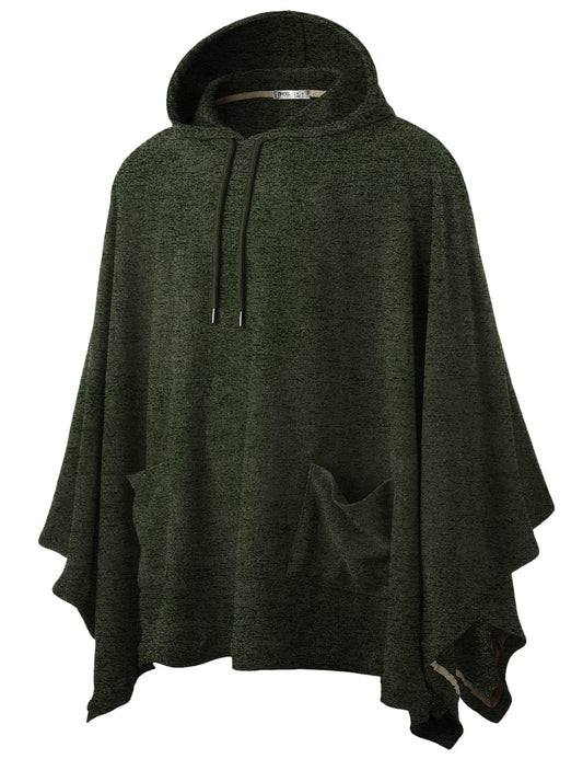 Ohoo Men's Hooded Poncho Cape Cloak Fashion Hoodie Pullover with Pockets / DCF702-KHAKI-2XL