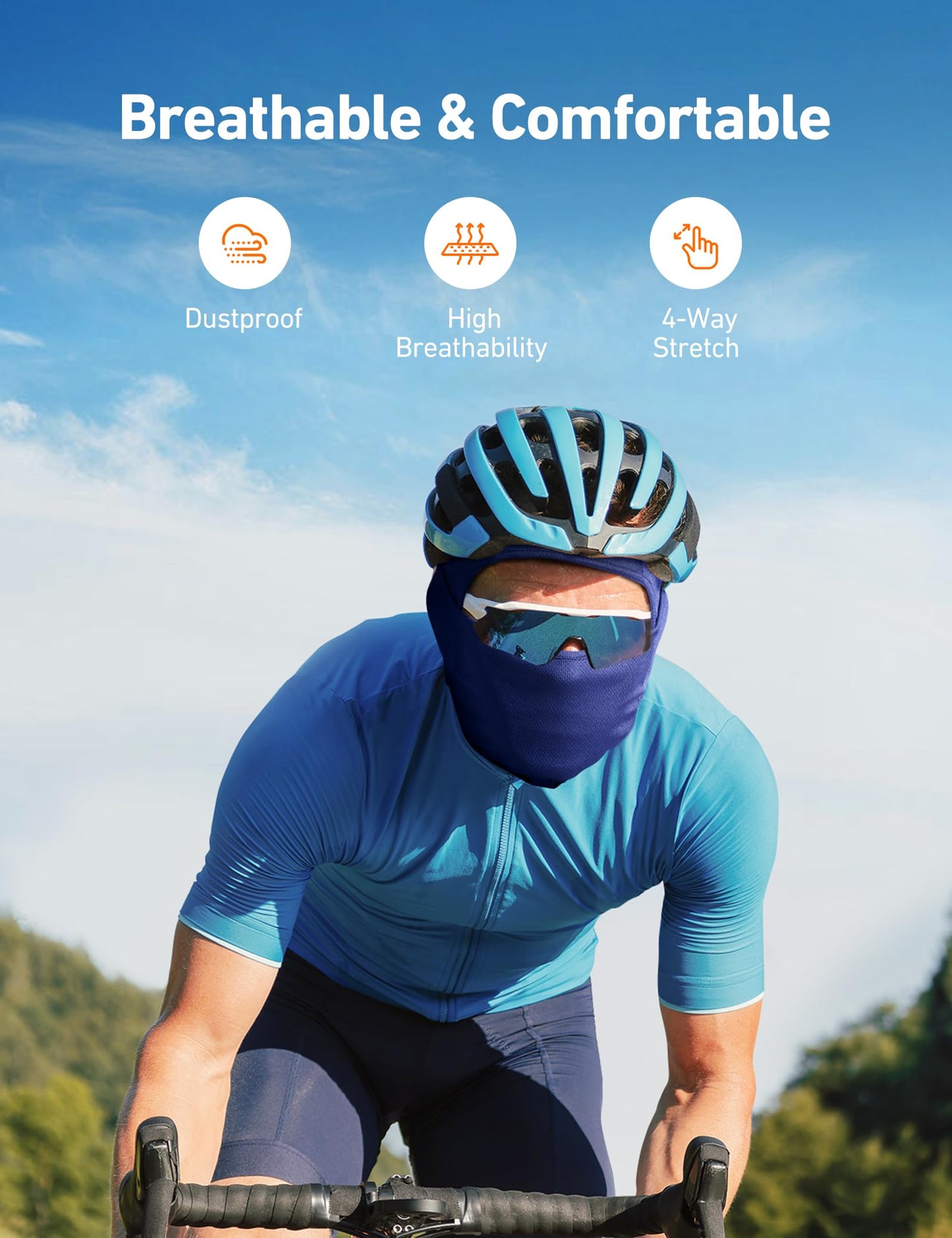 AstroAI Ski Mask Balaclava Face Mask-UV Protection Dustproof Windproof Face Cover for Men Skiing, Snowboarding, Blue