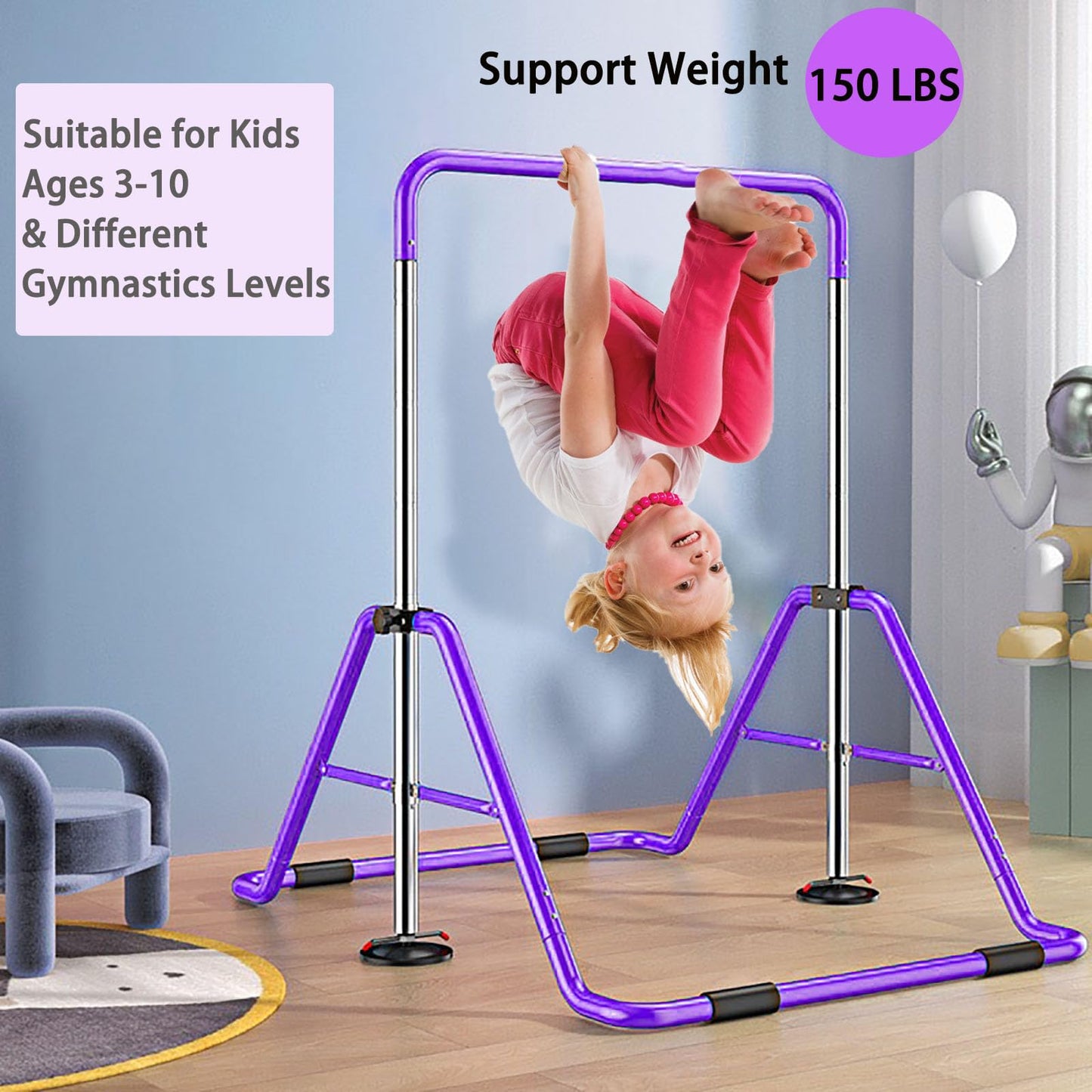 WATBKHE Kids Gymnastics Bar Gymnastic Equipment for Home Adjustable Height Gymnastic Training Bar Gymnastic Stuff for 3-7 Years Old Girls (Purple)