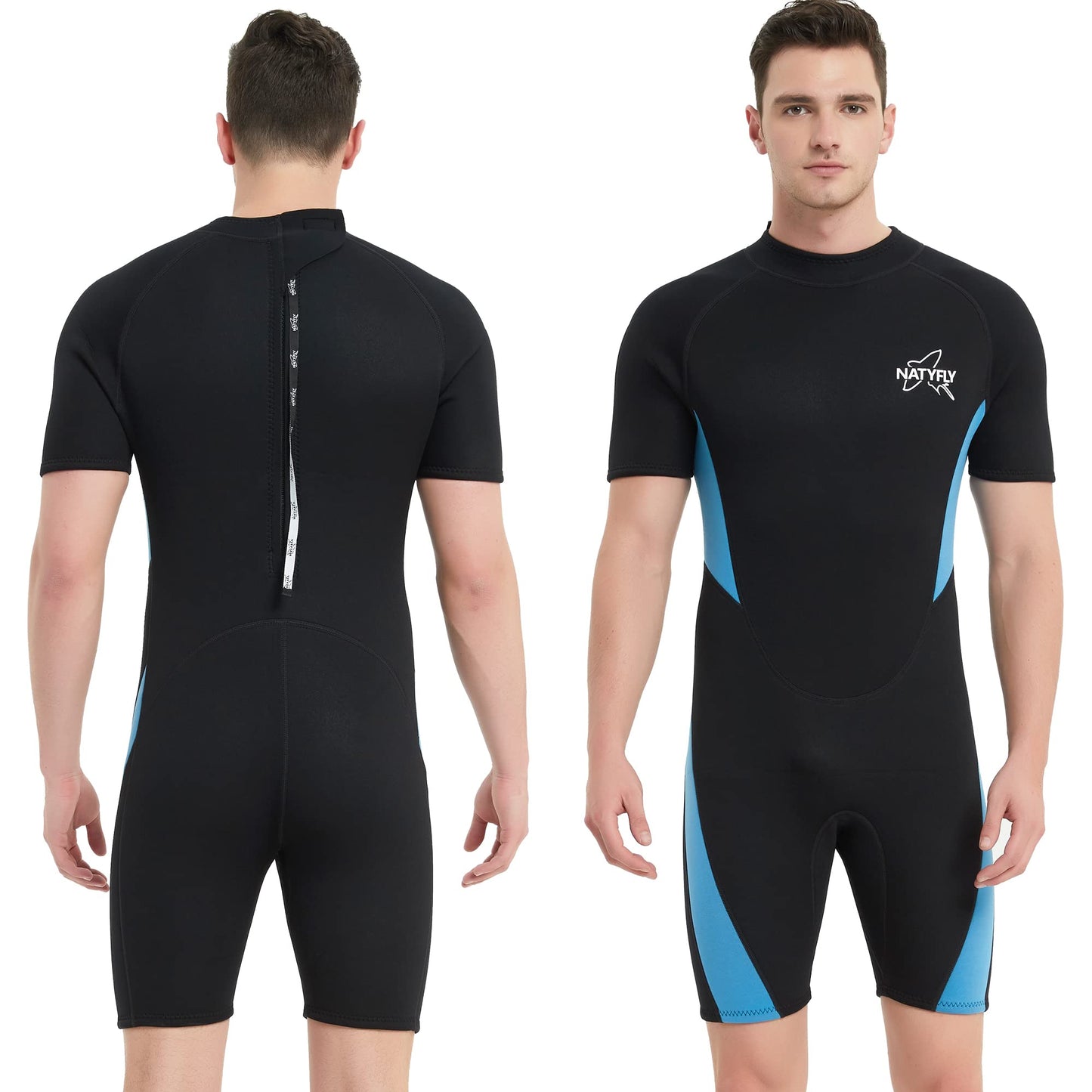 NATYFLY Mens Wetsuit 3mm Neoprene Wet Suit Men, Youth Full Body Shorty Wetsuit for Men in Cold Water, Long Sleeve Back Zip Diving Suits for Water Sports