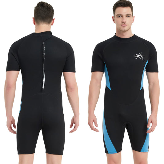 NATYFLY Mens Wetsuit 3mm Neoprene Wet Suit Men, Youth Full Body Shorty Wetsuit for Men in Cold Water, Long Sleeve Back Zip Diving Suits for Water Sports