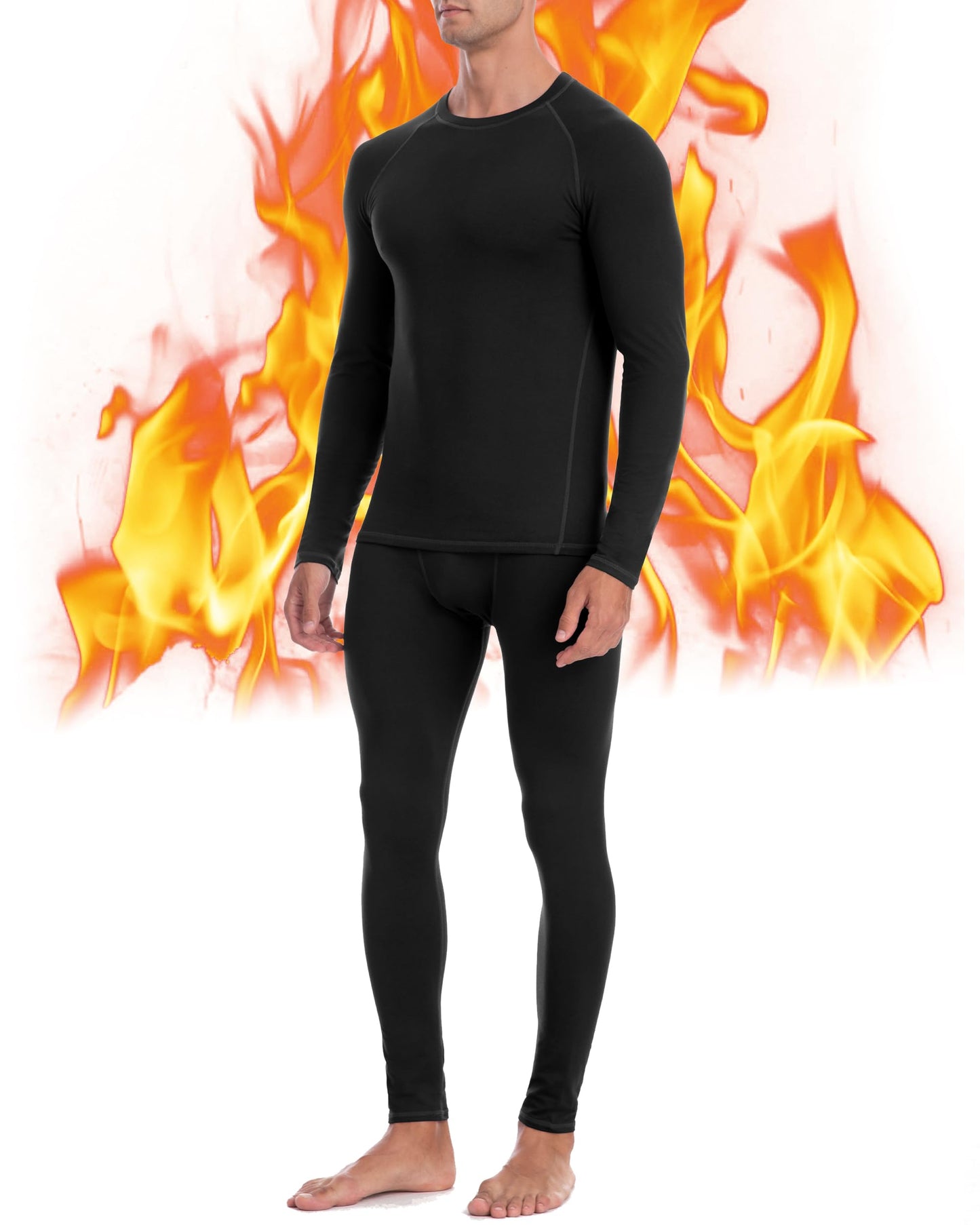 EoBeKee Mens Thermal Underwear Set - Fleece Lined Long Johns Thermals Top and Bottom Base Layer for Cold Weather Winter Ski Black