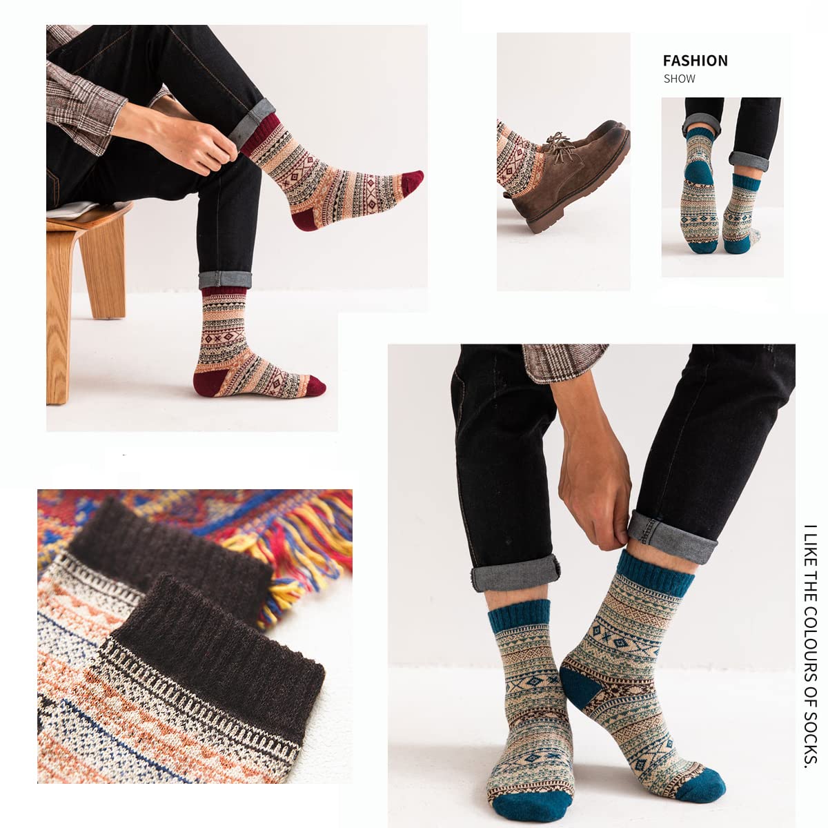 Heatuff Men's Winter Wool Socks Thermal Warm Soft Crew Socks (5 Pairs)