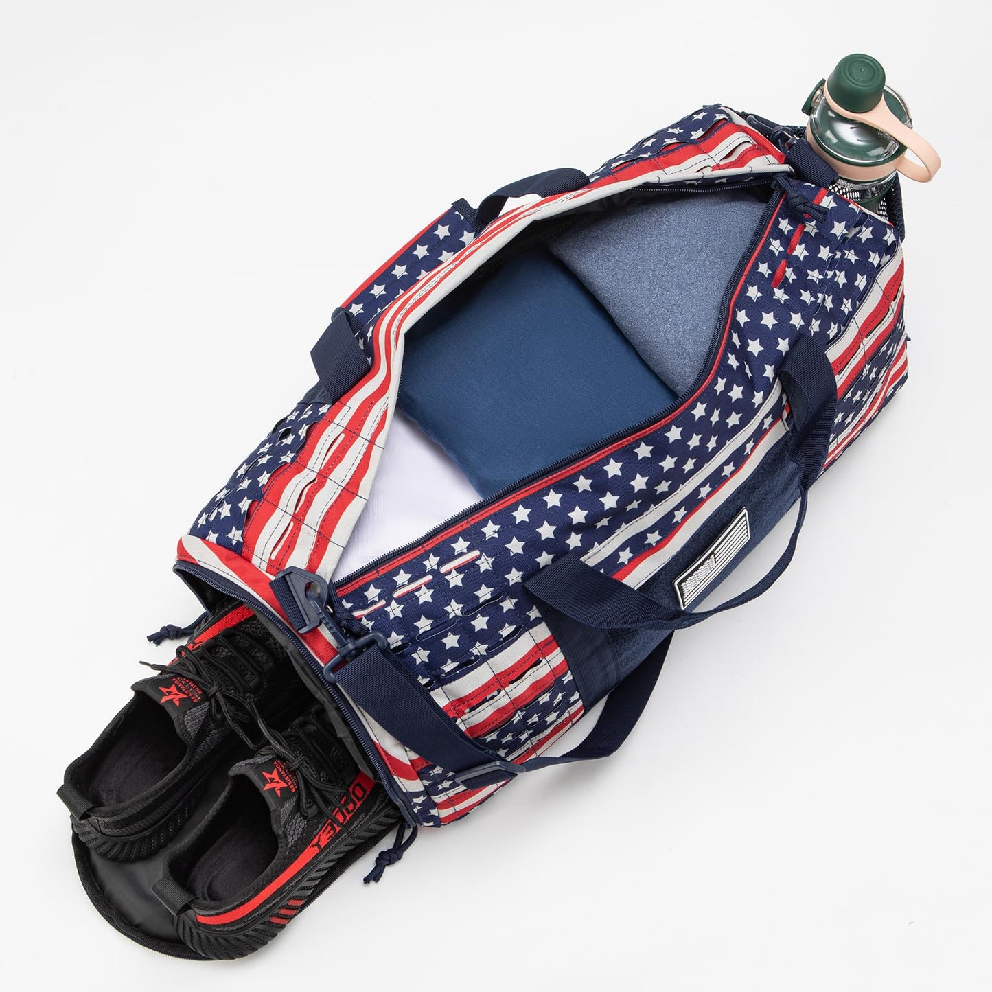 QT&QY 40L Military Tactical Duffel Bag For Men Sport Gym Bag Fitness Tote Travel Duffel Bags Training Workout Bag With Shoe Compartment Basketball Football Weekender Bag patriot Star Spangled