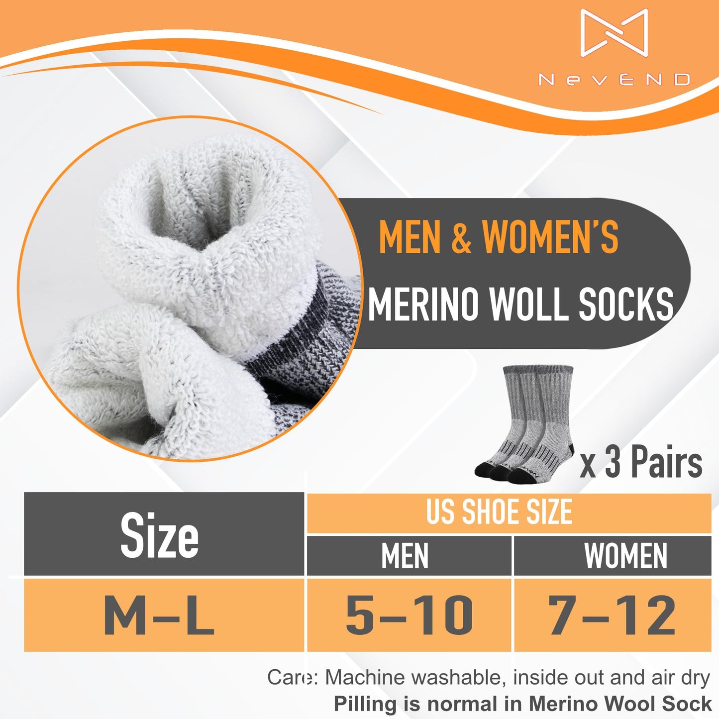 NevEND 3 Pairs Men's Winter Thermal Boot Thick Insulated Heated Wool Socks For Cold Weather Outdoor Activities Strip