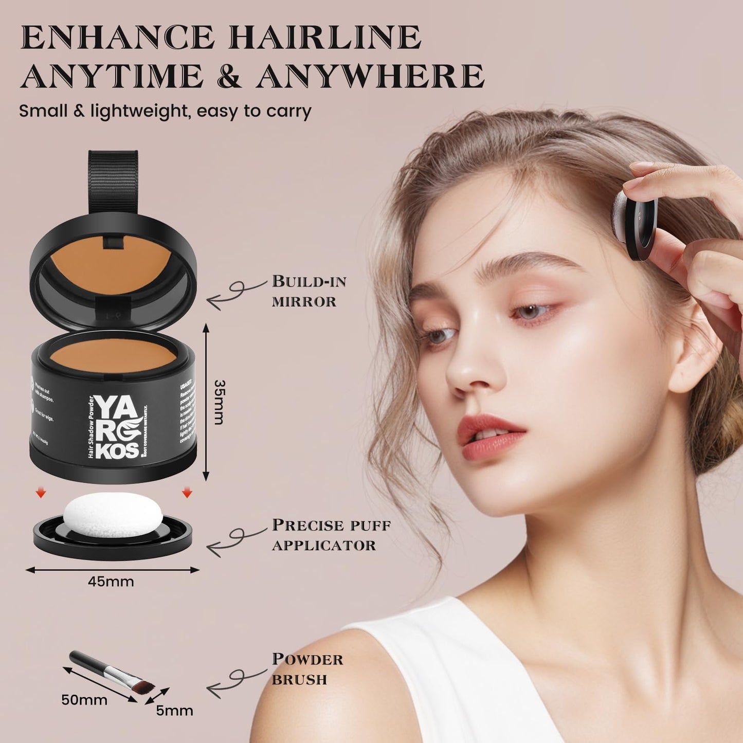 Yargkos Hairline Shadow Powder, Light Brown, Root Touch Up Powder for Instantly Gray Hair Cover Up, Women Color Root Coverage for Thinning Grey, Mens Roots Concealer for Hair Loss Beard Line, #1