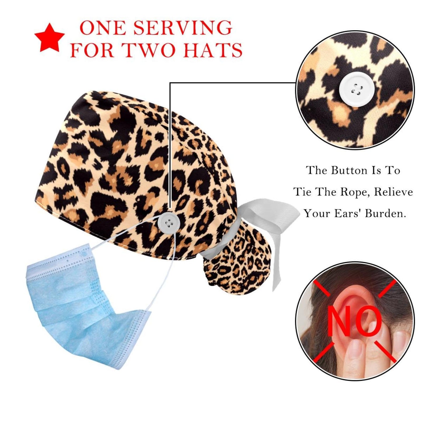 Generic 2 Packs Leopard Unisex Scrub Caps Surgical Women with Button Adjustable Hats Surgical Caps for Women