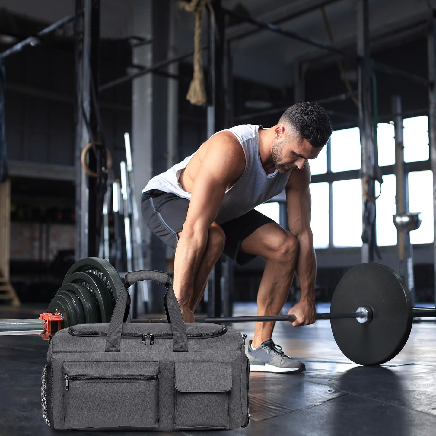 Gym Bag, Weekender Bag for Men Travel Duffel Bag with Wet Pocket Large Overnight Bag with Shoe Compartment Carry On Travel Bag Gym Duffle Bag Sports Bag-Black