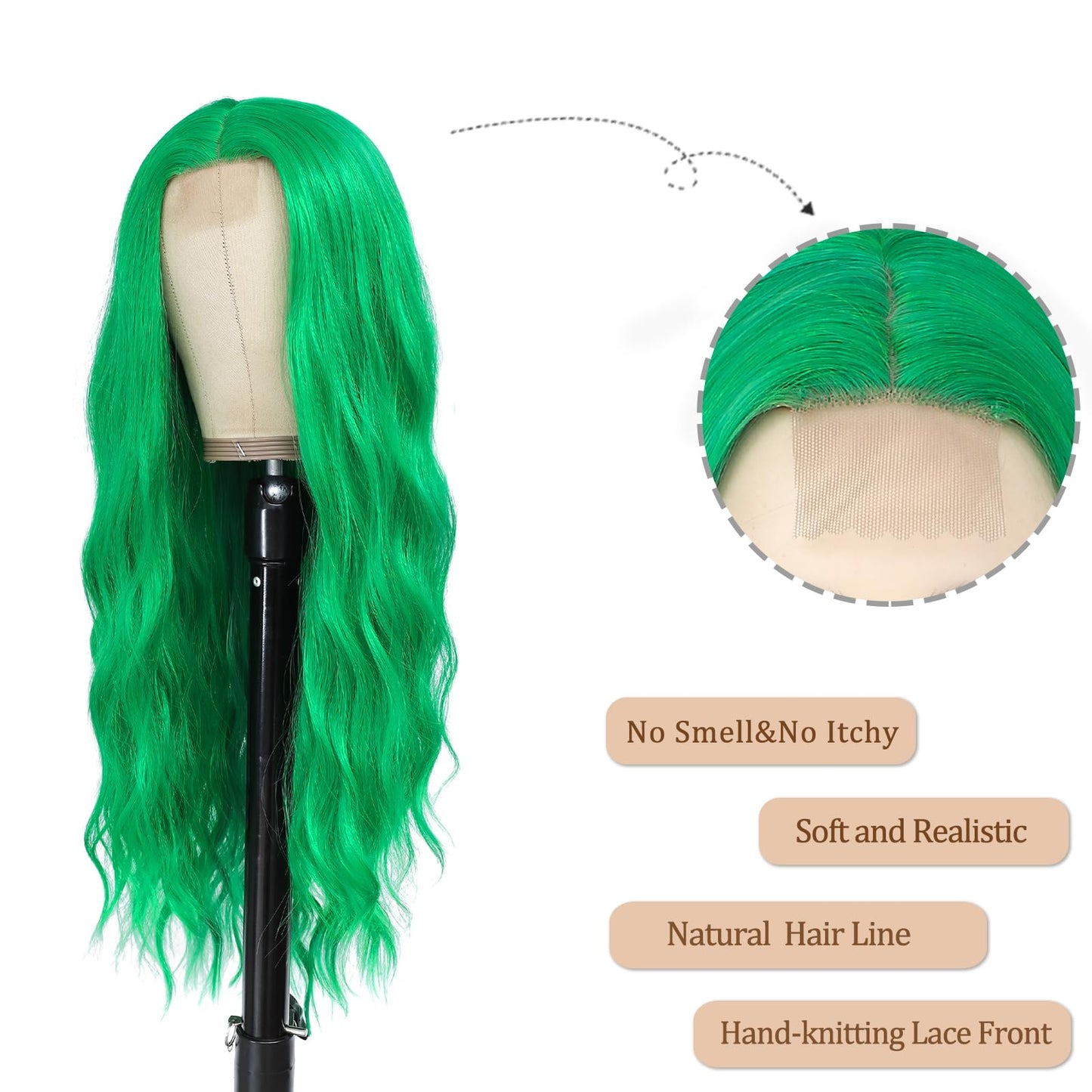 YBYMCAI Green Wig - Long Green Wavy Wigs for Women Middle Part Green Wig 26 inch Natural Curly Synthetic Wig Heat Resistant Fiber Wigs for Daily Party Use