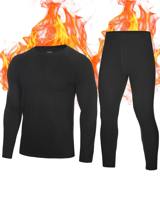Roadbox Thermal Long Johns for Men - Fleece Lined Thermals Underwear Set, Extreme Cold Skiing Hunting Thermal Long Sleeve Shirts and Pants Soft Black