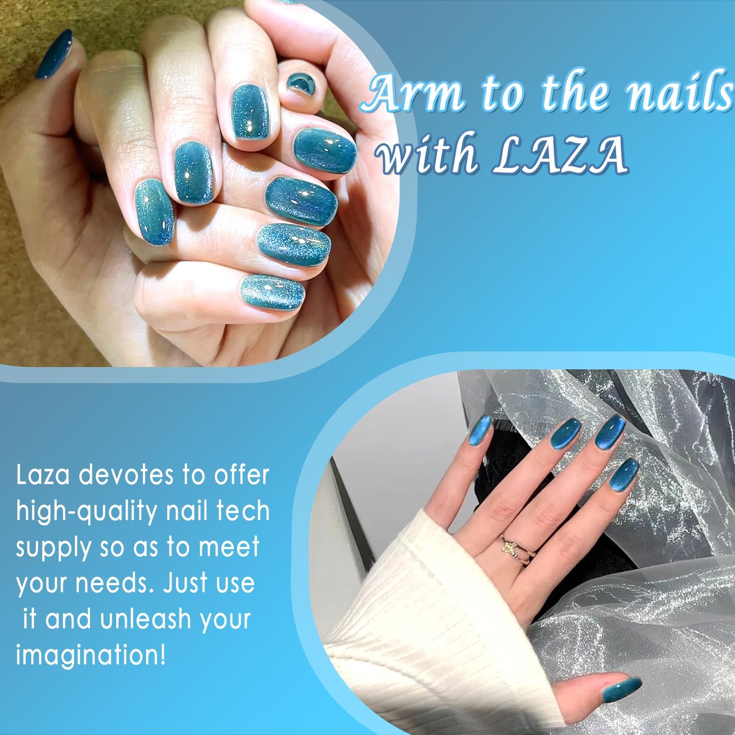 Laza Cat Eye Chrome Nail Powder - Chameleon Magnetic 9D Mirror Effect Pigment Dust - Magic Galaxy Holographic Glitter with Magnetic Stick for Velvet Nail Art - Ocean Eyes