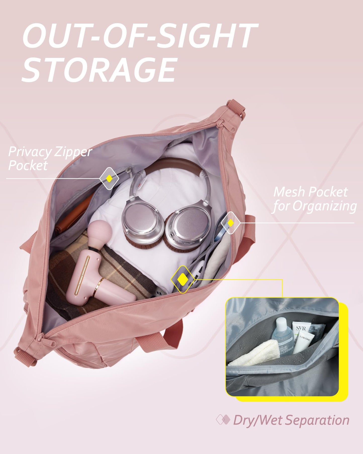 BAGSMART Small Gym Bag With Shoe Compartment & Wet Pocket, Lightweight Sports Travel Duffel Bag, Carry On Bag Weekender Overnight Bag, Water Resistant Sports Gym Tote Bags Swimming Yoga, Dark Pink