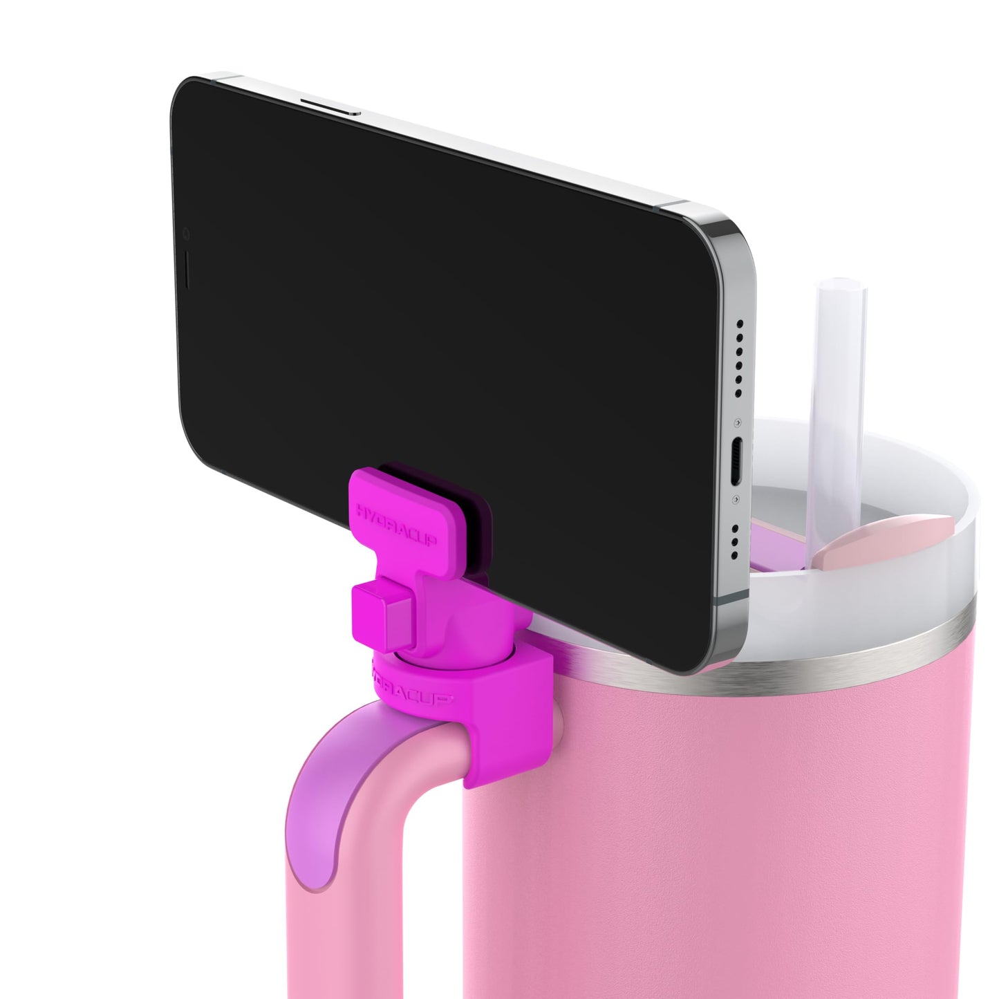 HydraClip Phone Attachment - Watch, Carry, Record, & Stay Organized, Use as Phone Stand or Tripod, Hands Free Detachable, Stanley Cup Accessories, Spring Loaded Secure Grip (Neon Pink)
