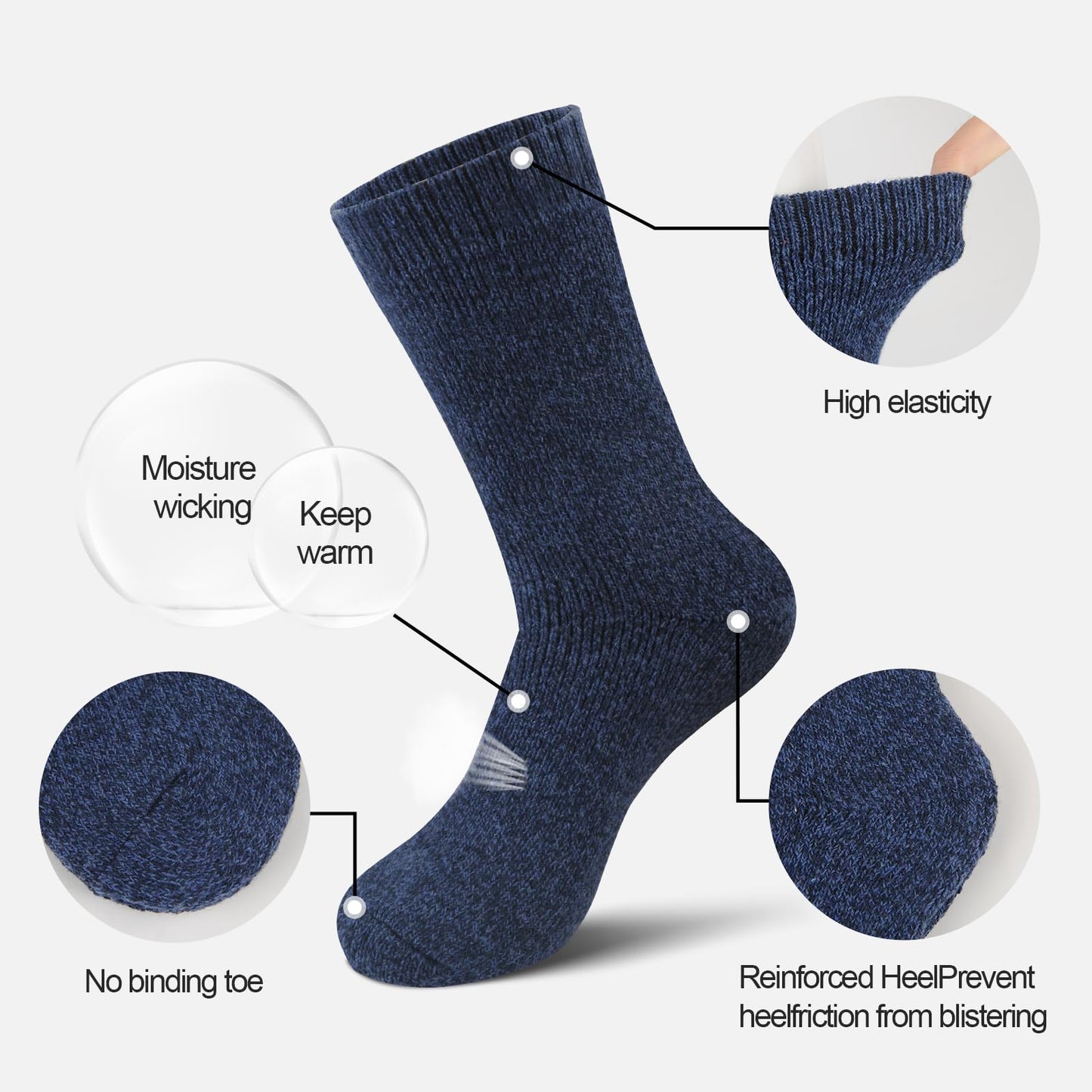FRESBEIT Merino Wool Socks Men Winter Soft Thick Warm Socks for Men Cozy Crew Hiking Thermal Socks Size 7-13(5 Pairs)