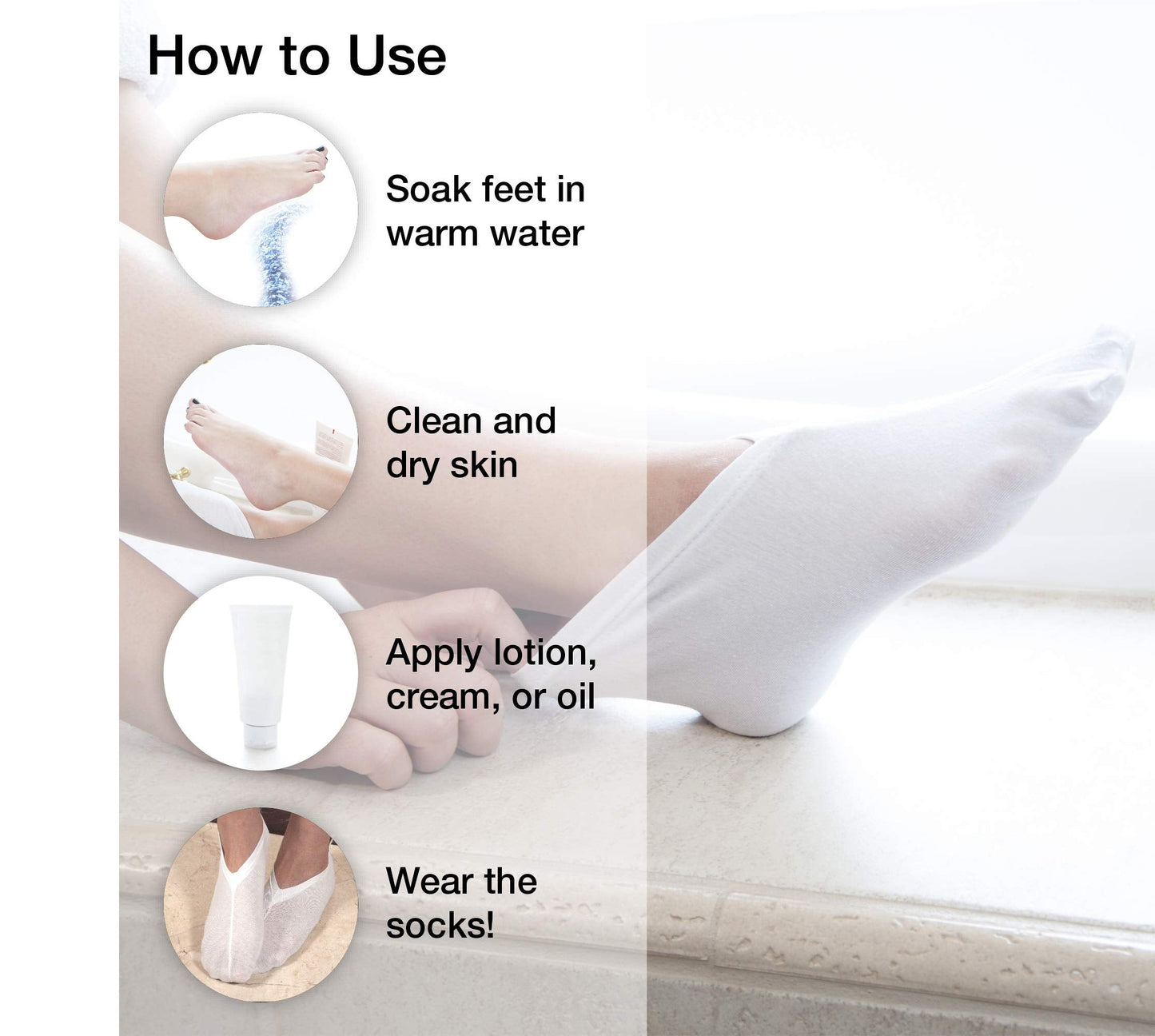 Eurow Moisturizing Cotton and Spandex Therapy Socks For Softening Dry Feet, Deep Hydration, and Spa-Like Skin Care Treatment, Perfect for Cracked Heels and Rough Skin, 2-Pair Set, White