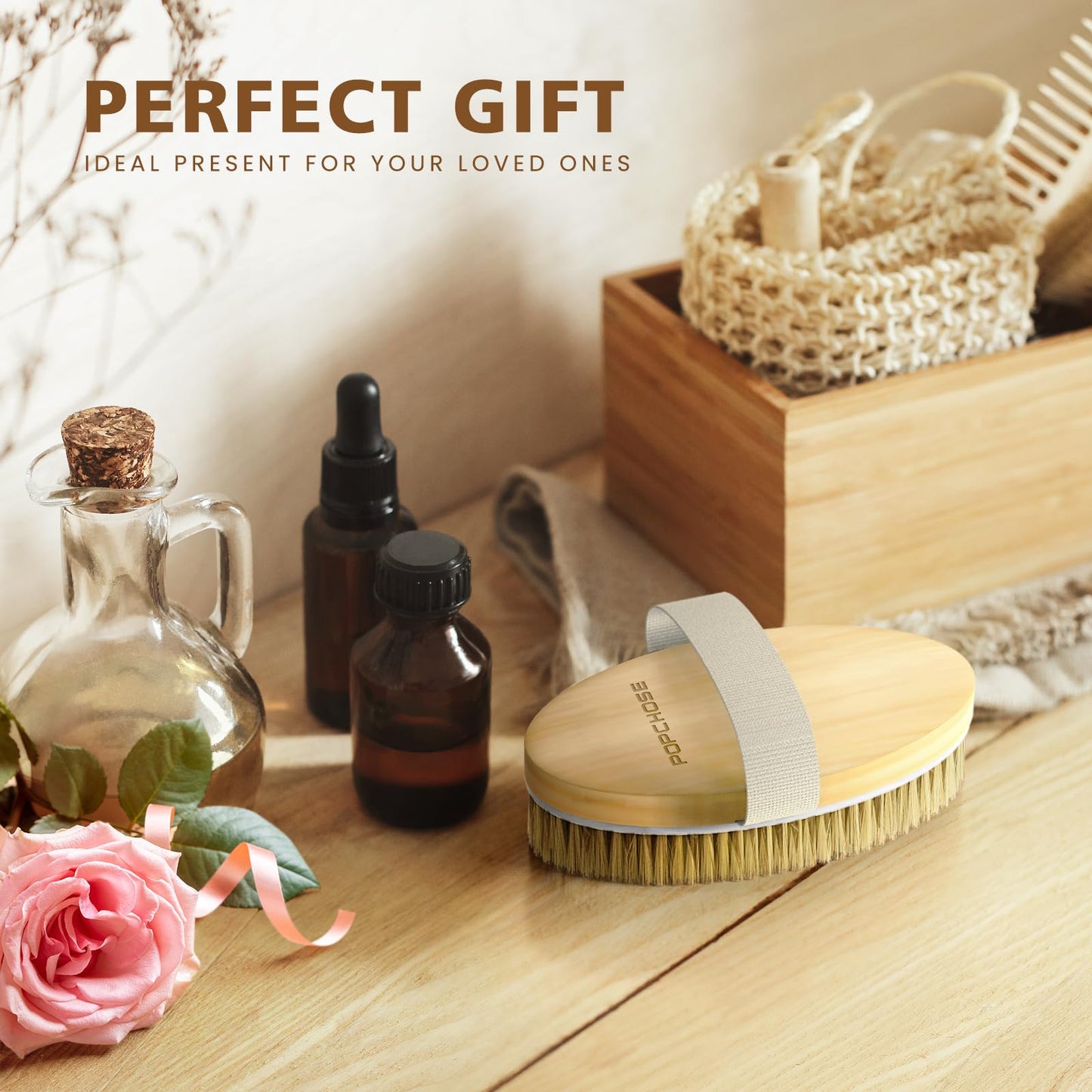 POPCHOSE Dry Brushing Body Brush, Natural Bristle Dry Skin Exfoliating Brush Body Scrub for Flawless Skin, Cellulite Reduction, Lymphatic Drainage and Blood Circulation Improvement