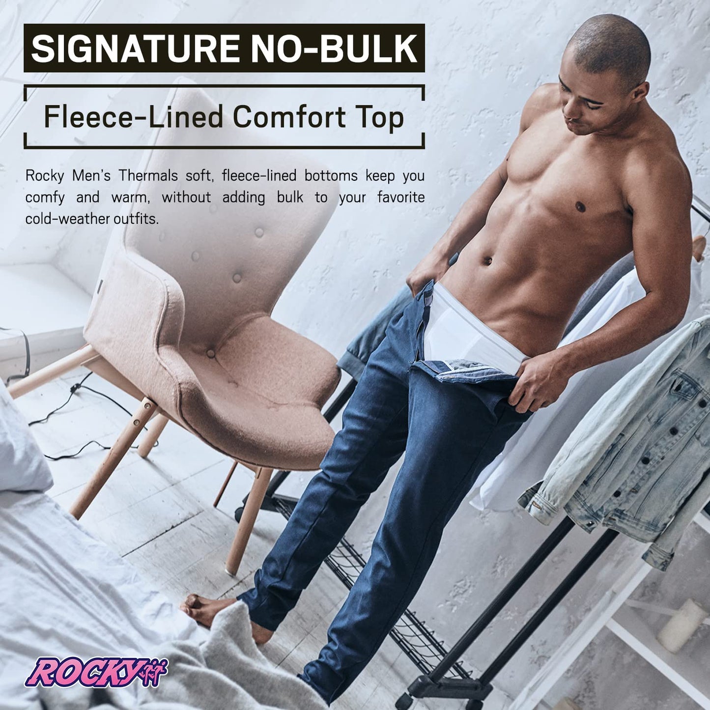 Rocky Men's Thermal Bottoms (Long John Base Layer Underwear Pants) Insulated for Outdoor Ski Warmth/Extreme Cold Pajamas (Melange Grey - Large)