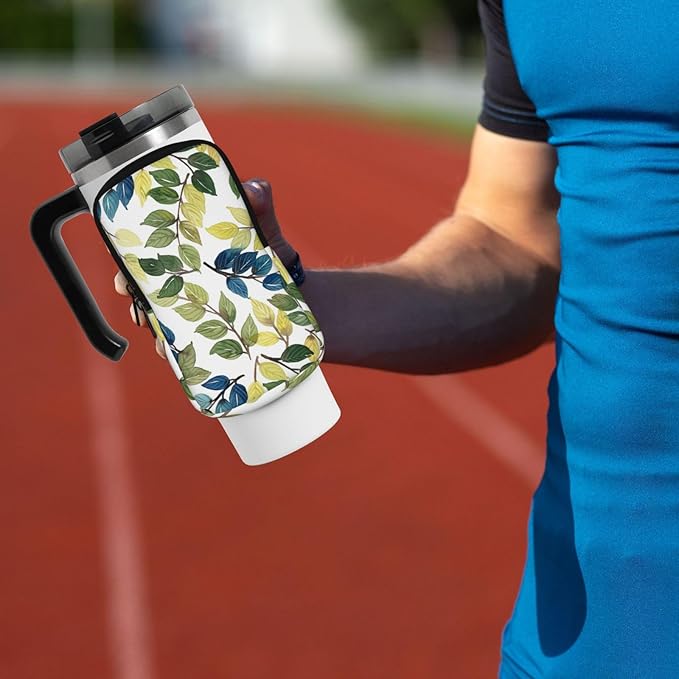 Water Bottle Pouch for Stanley Cup 40oz 30oz,Personalized Gym Purse for Men Women, Tumbler Pouch with Versatile Pocket Water Bottle Bag for Cards, Keys, Phone Botanical Leaf