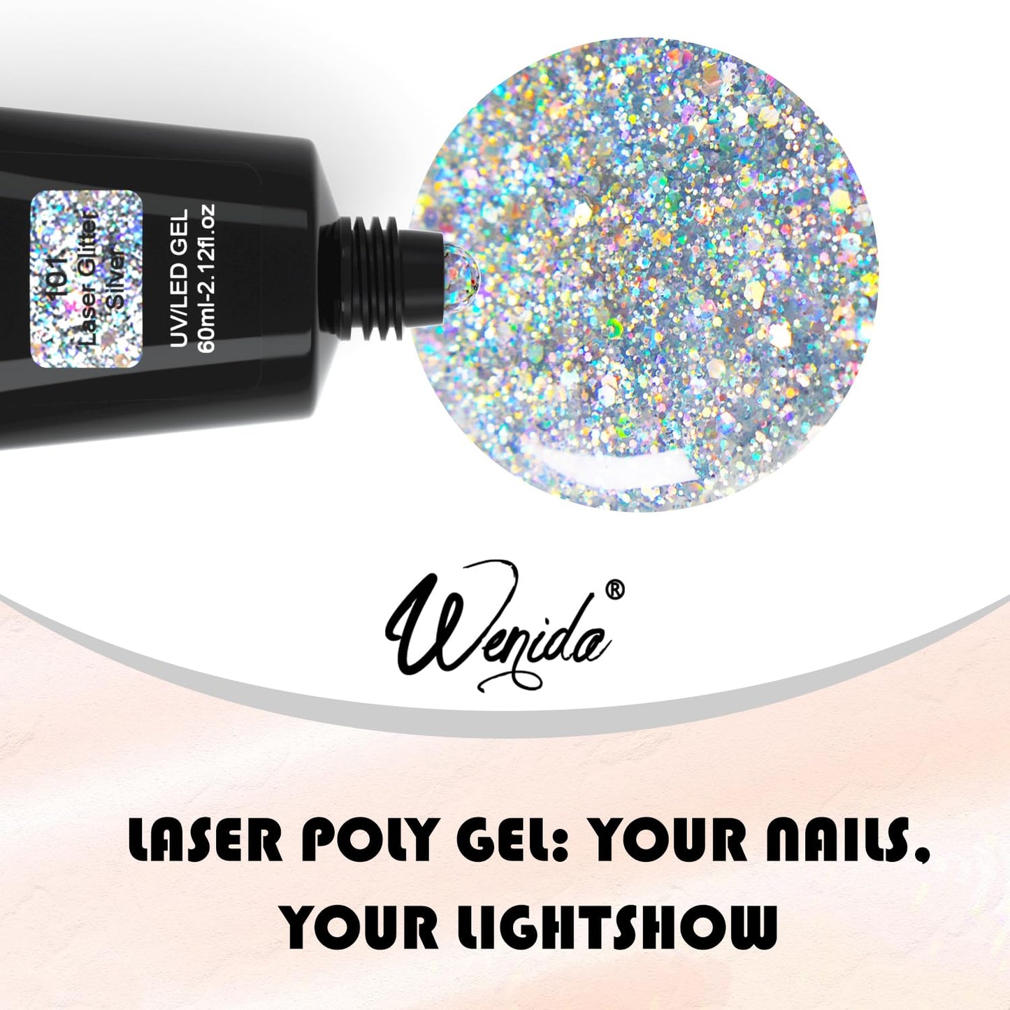 Poly Gel Wenida 60ml Nail Extension Gel Laser Sliver Glitter Nail Builder Gel Nail Enhancement Gel Set for Home DIY Nail Manicure Art